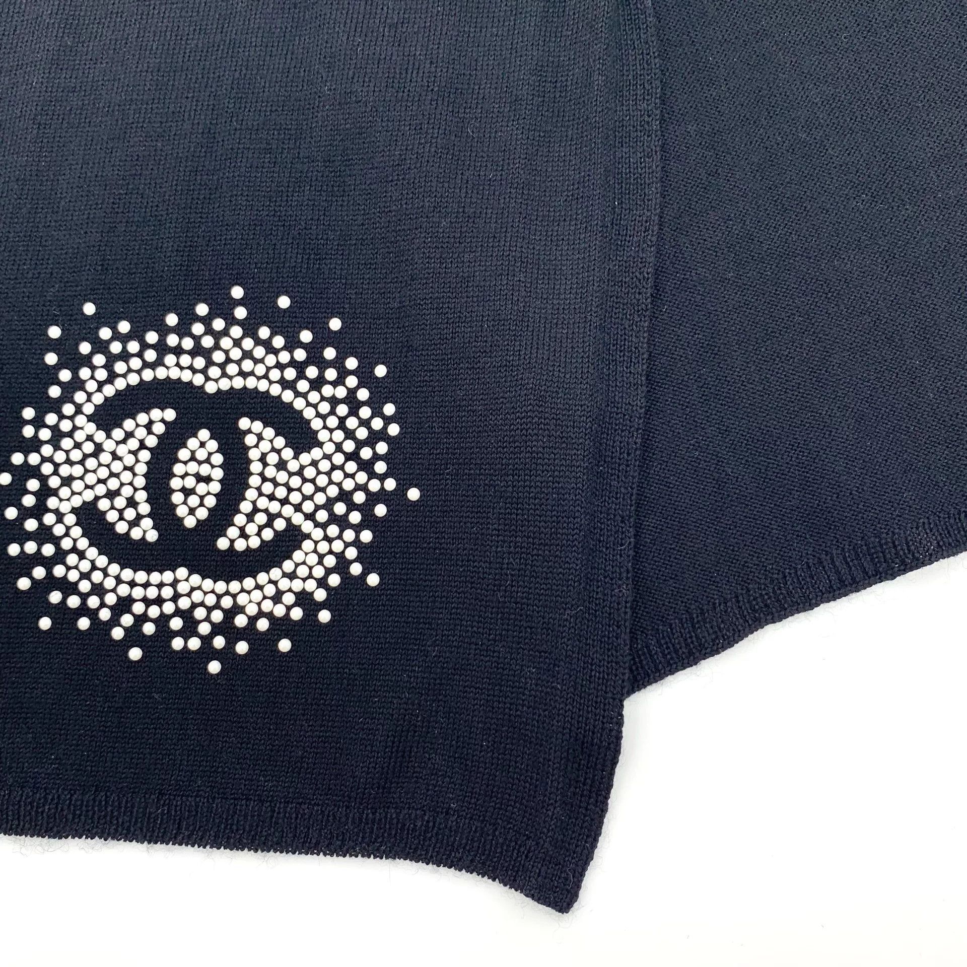 Chanel Chanel Black Logo Pearl Wool Scarf Size ONE SIZE - 6 Thumbnail