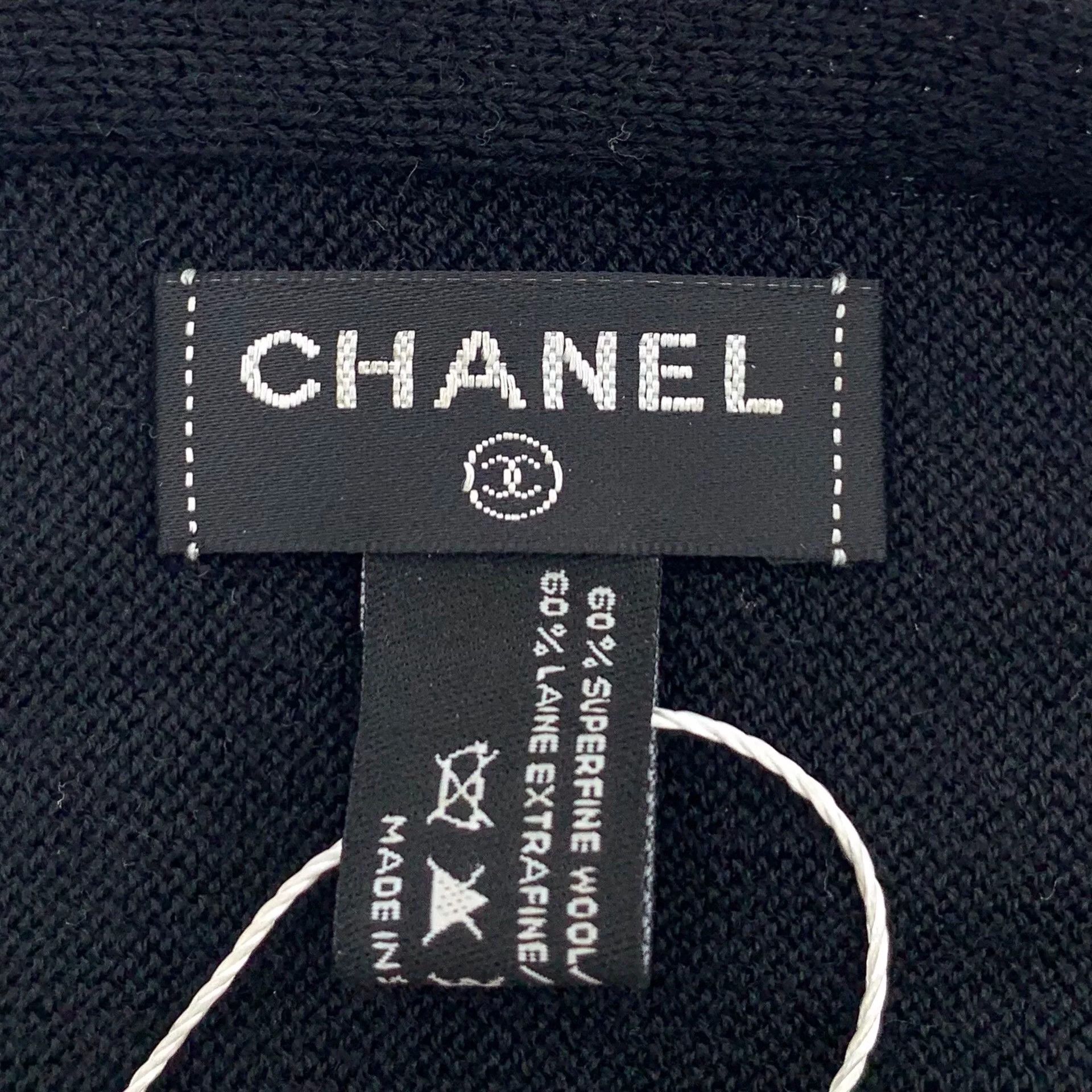 Chanel Chanel Black Logo Pearl Wool Scarf Size ONE SIZE - 7 Thumbnail