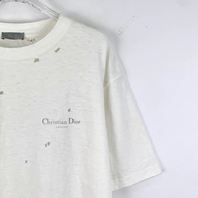 Dior Dior White Distressed Logo Print T-Shirt Size US M / EU 48-50 / 2 - 3 Thumbnail