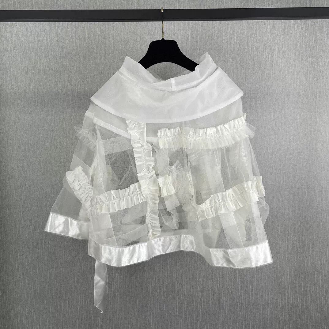 Comme des Garcons COMME des GARCONS White Lace Cape Coat Size US M / EU 48-50 / 2 - 2 Thumbnail