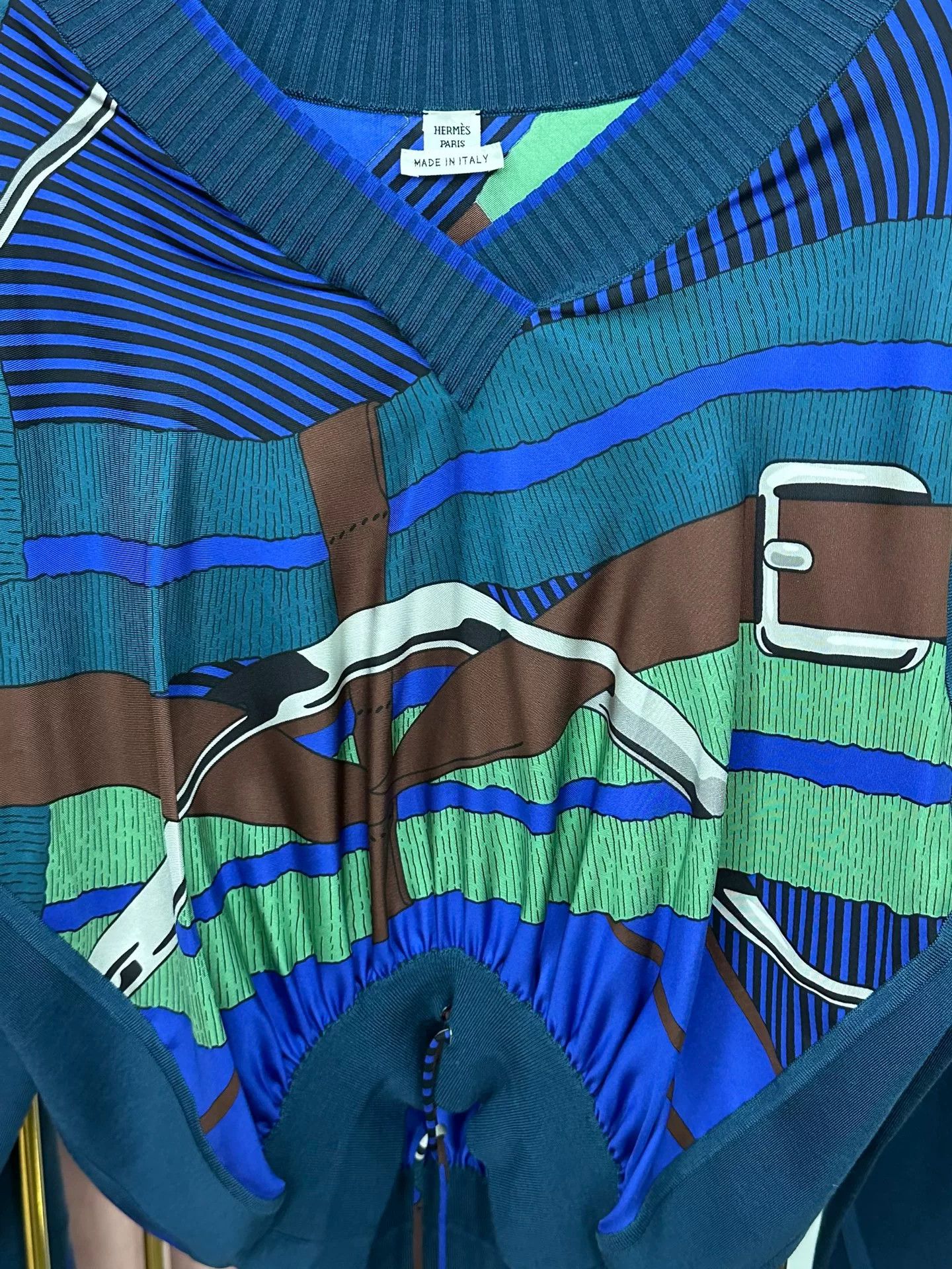 Hermes Hermes Blue V-Neck Silk Wool Sweater Size US S / EU 44-46 / 1 - 3 Thumbnail