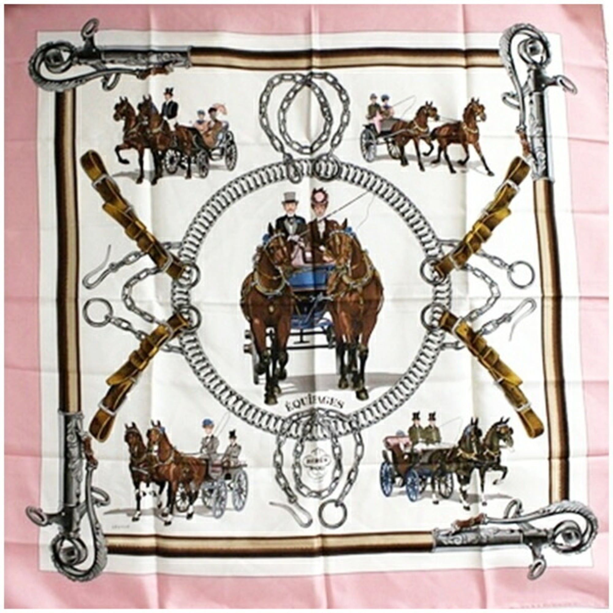 Hermes Hermes Silk Scarf Muffler Carré 90 EQUIPAGES Horse-Drawn Carriage HERMES Women's Size ONE SIZE - 2 Thumbnail