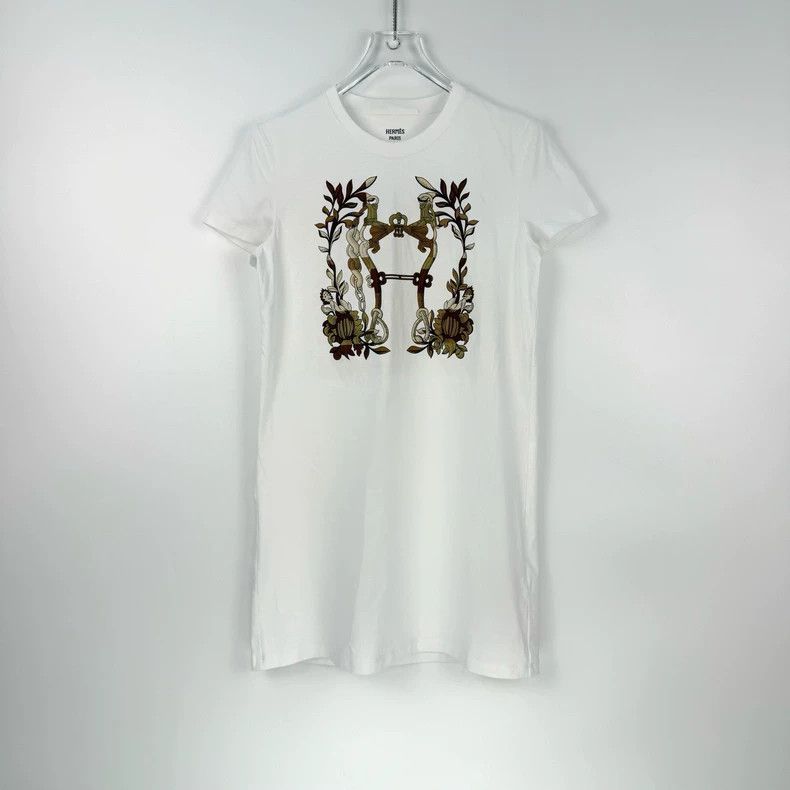 Hermes Hermes White Printed Short-Sleeve Dress Size M / US 6-8 / IT 42-44 - 3 Thumbnail