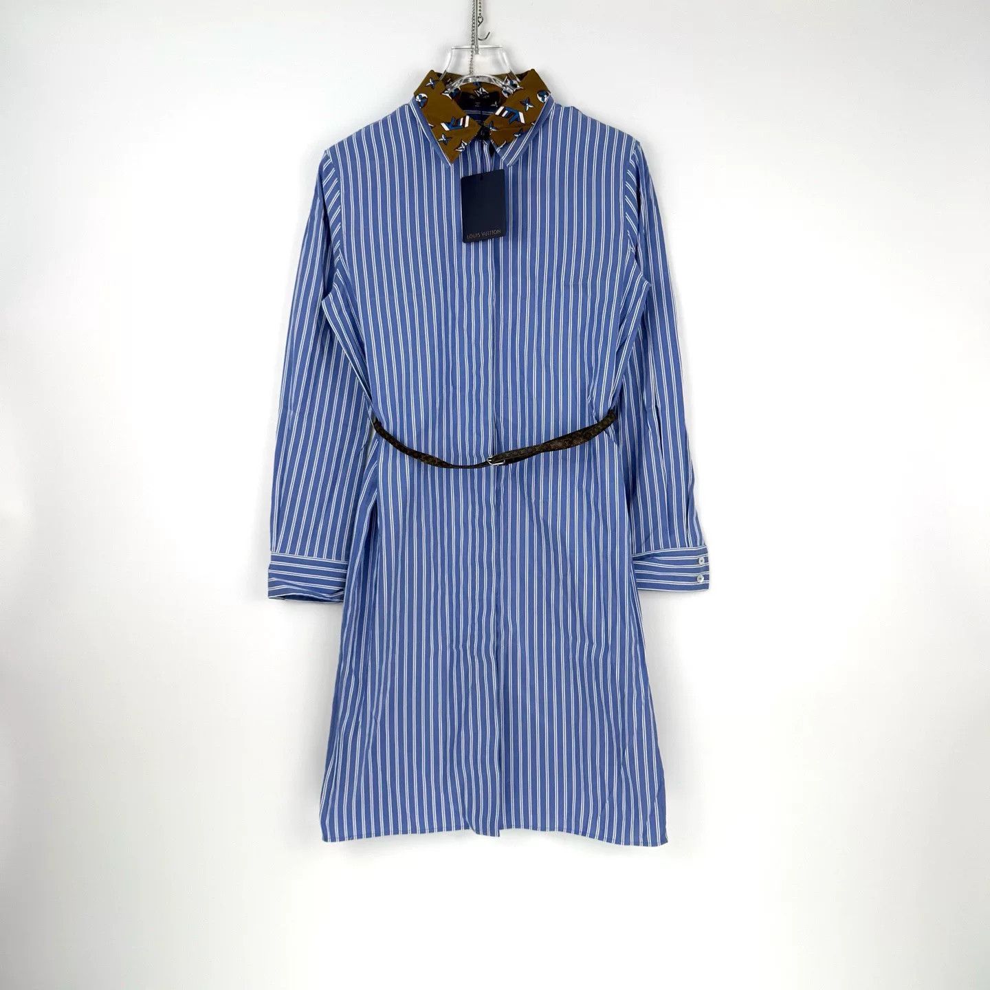 Louis Vuitton Blue White Stripe Logo Shirt Dress Size M / US 6-8 / IT 42-44 - 3 Thumbnail