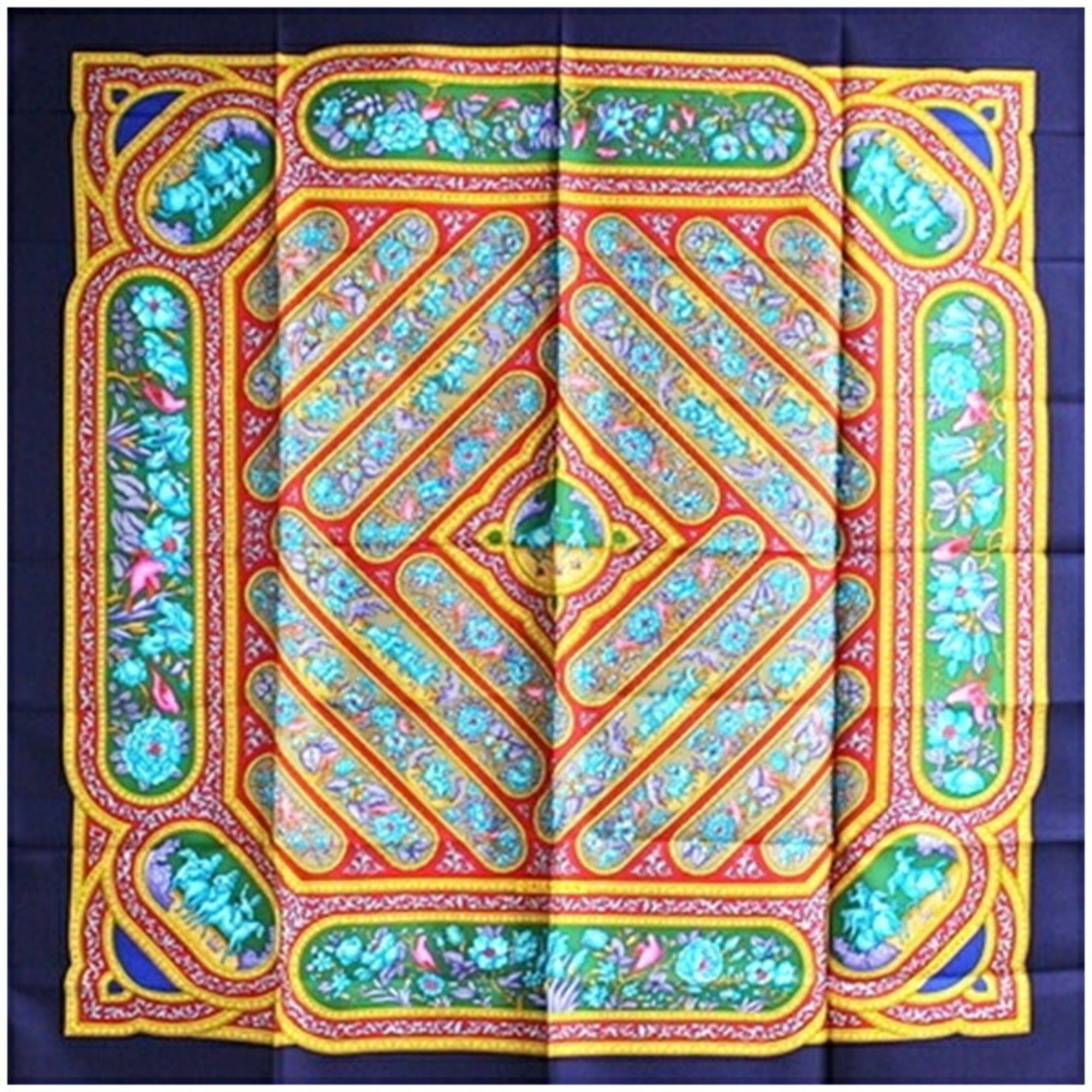 Hermes Hermes Hermès Silk Scarf/Muffler, Carré 90, Unworn, QALAMDAN, Navy x Multicolor, Women's Size ONE SIZE - 2 Thumbnail