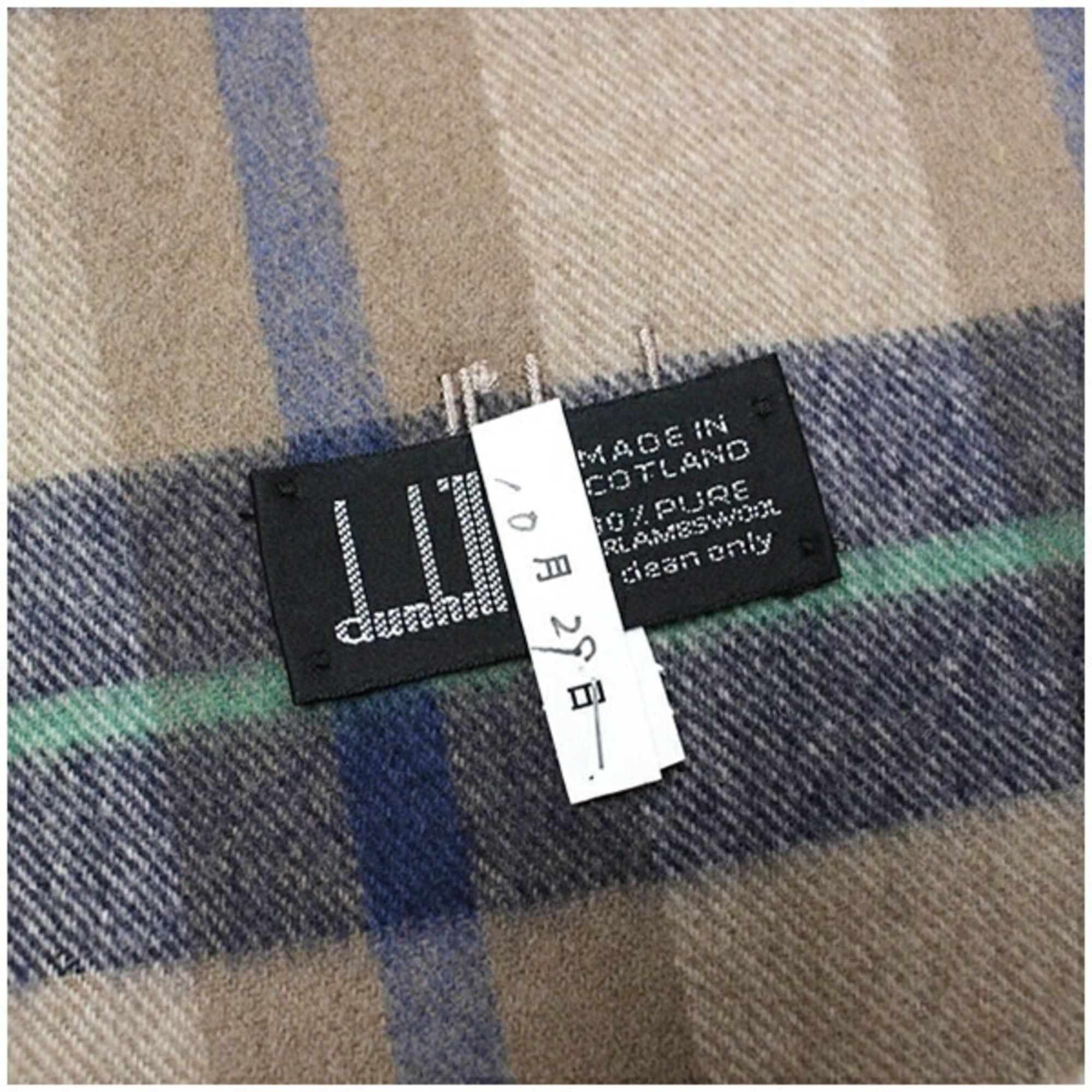 Alfred Dunhill Dunhill Men's Wool Scarf, Beige, Navy, and Green Check, 170 x 38 cm Size ONE SIZE - 4 Thumbnail