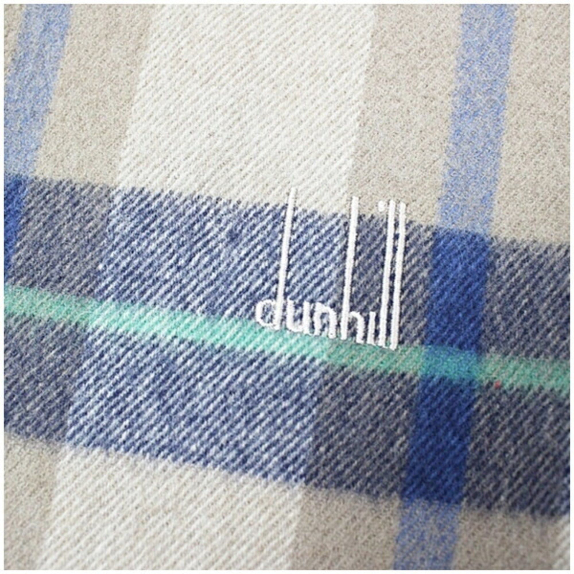Alfred Dunhill Dunhill Men's Wool Scarf, Beige, Navy, and Green Check, 170 x 38 cm Size ONE SIZE - 5 Thumbnail