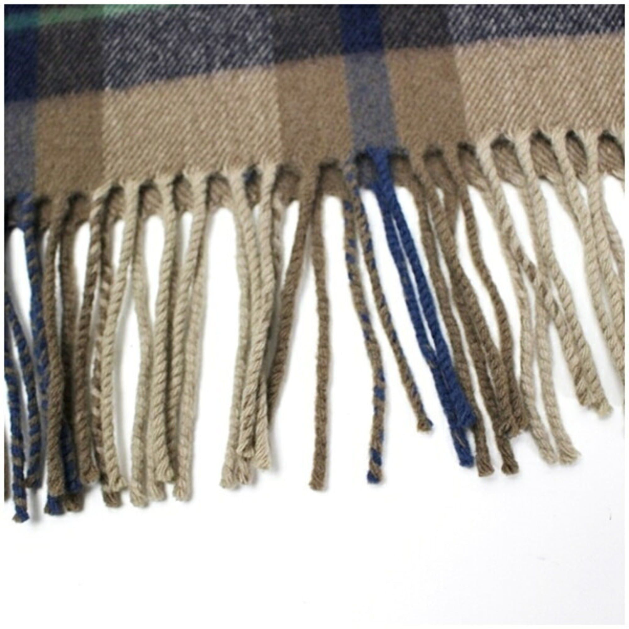 Alfred Dunhill Dunhill Men's Wool Scarf, Beige, Navy, and Green Check, 170 x 38 cm Size ONE SIZE - 6 Thumbnail