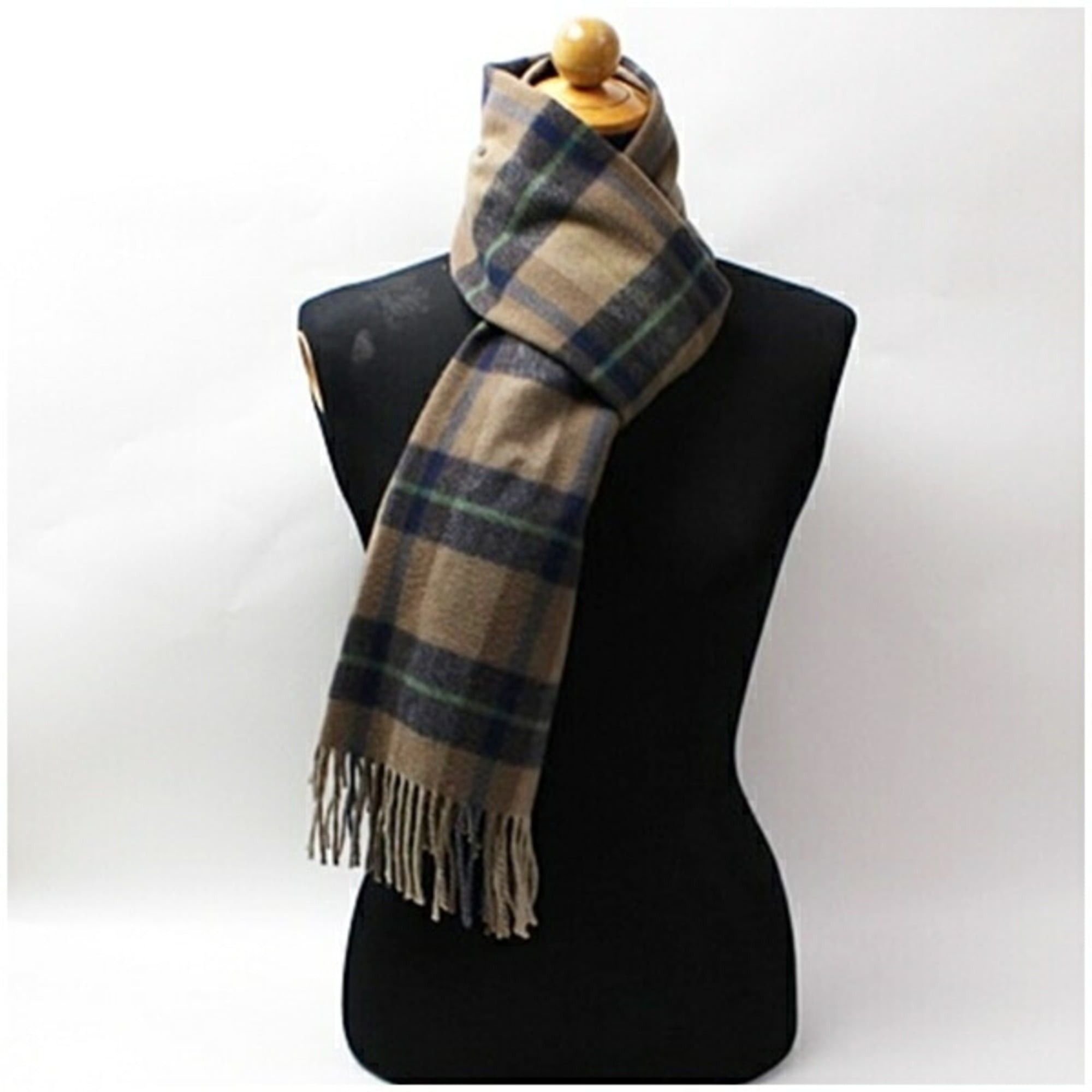 Alfred Dunhill Dunhill Men's Wool Scarf, Beige, Navy, and Green Check, 170 x 38 cm Size ONE SIZE - 3 Thumbnail