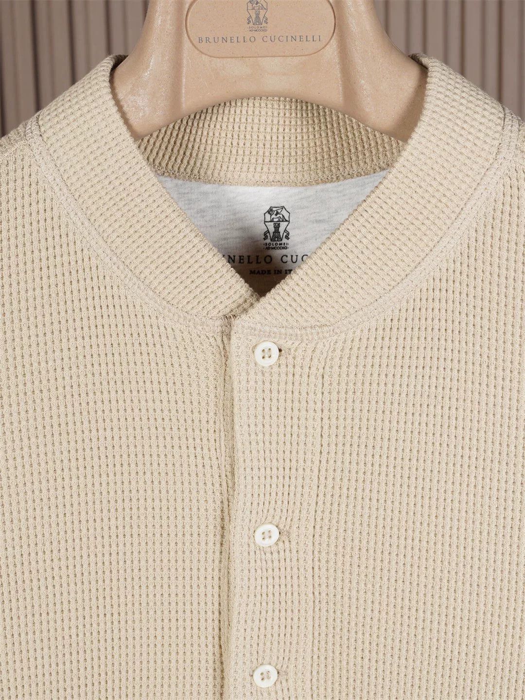 Brunello Cucinelli Brunello Cucinelli Men's Waffle Henley Short Sleeve Size US M / EU 48-50 / 2 - 3 Thumbnail