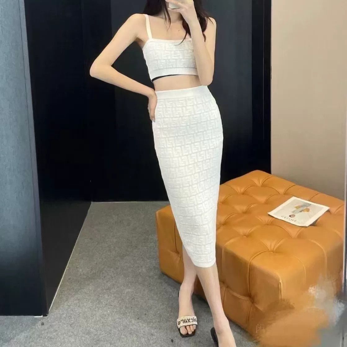 Fendi Fendi White Knit Logo Midi Skirt Size US 36 / EU 52 - 7 Thumbnail