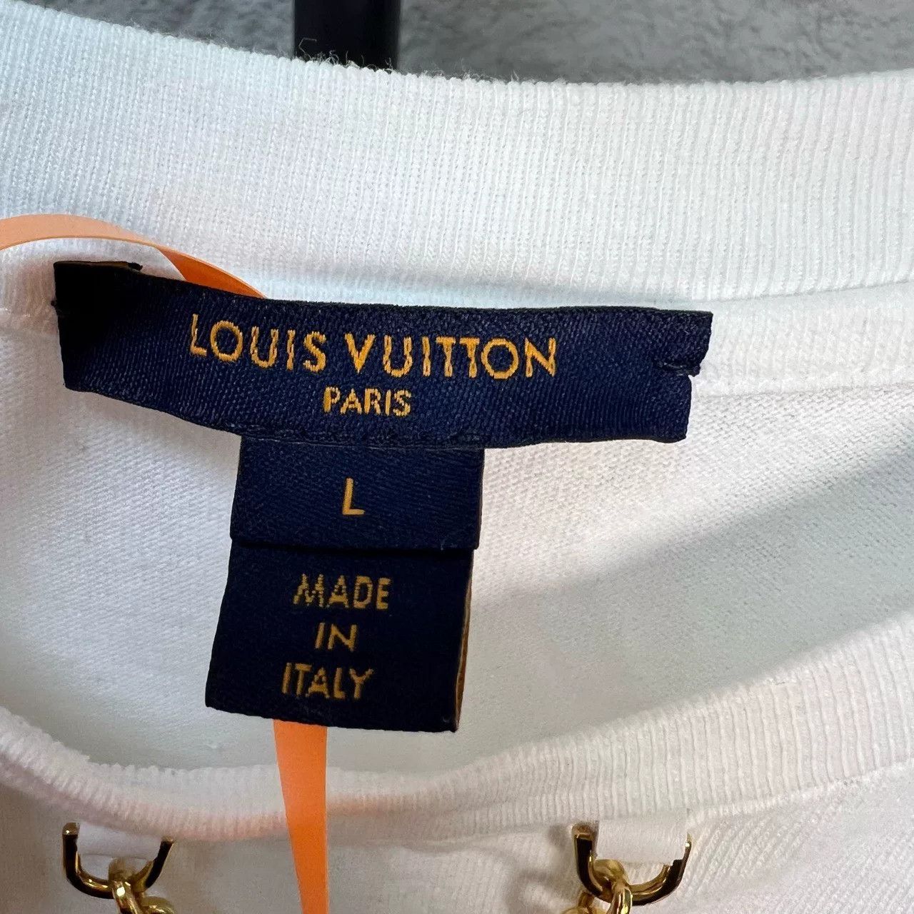 Louis Vuitton LV White Stripe Chain Neck Short Sleeve Size US L / EU 52-54 / 3 - 3 Thumbnail