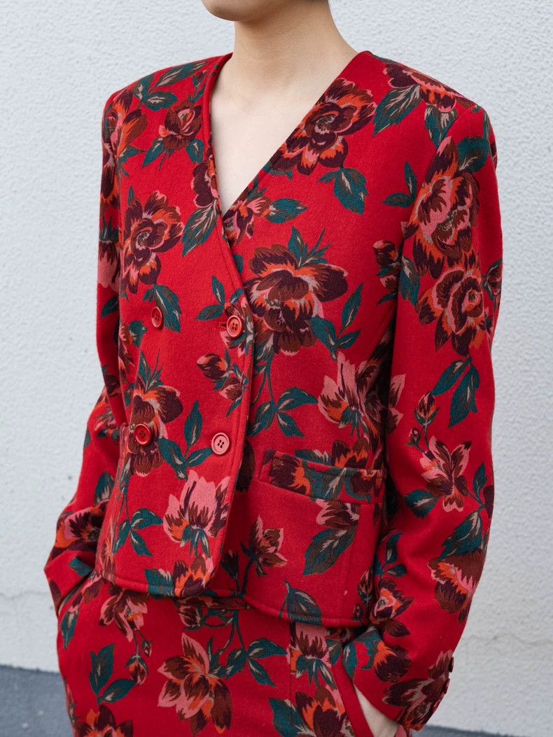 Vintage 1980s KENZO Red Floral Wool Set Size US L / EU 52-54 / 3 - 6 Thumbnail