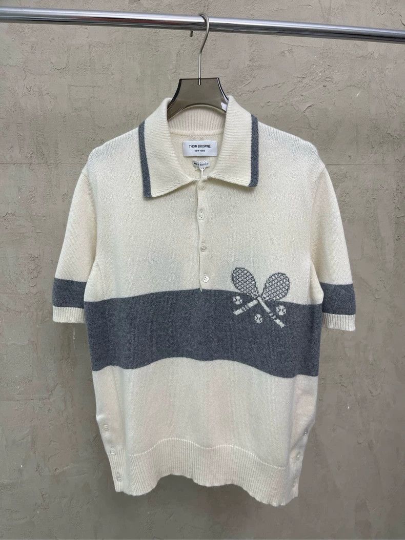 Thom Browne Thom Browne Beige Tennis Polo Sweater Size US S / EU 44-46 / 1 - 3 Thumbnail