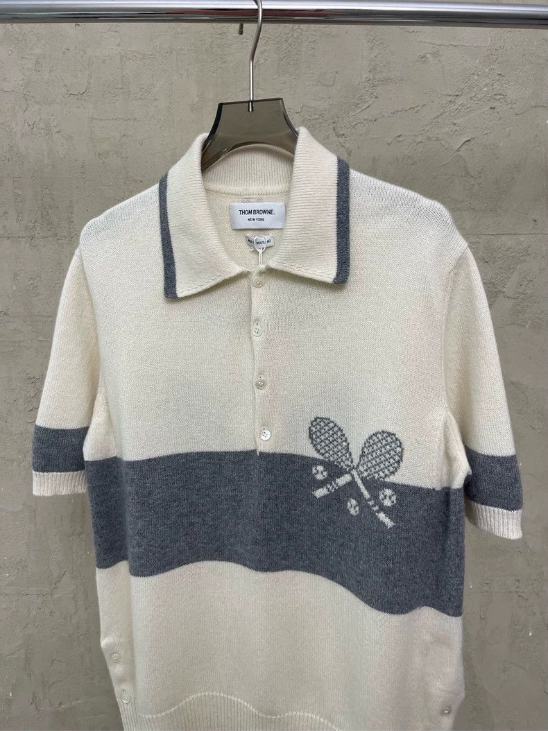 Thom Browne Thom Browne Beige Tennis Polo Sweater Size US S / EU 44-46 / 1 - 4 Thumbnail