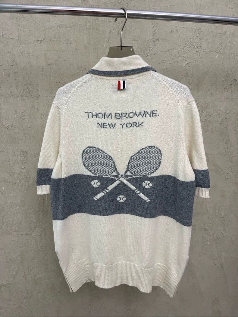 Thom Browne Thom Browne Beige Tennis Polo Sweater Size US S / EU 44-46 / 1 - 6 Thumbnail
