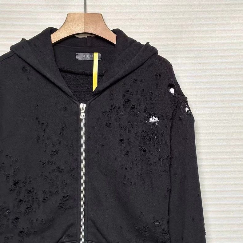 Amiri Amiri Distressed Zip Hoodie Jacket Size US L / EU 52-54 / 3 - 3 Thumbnail