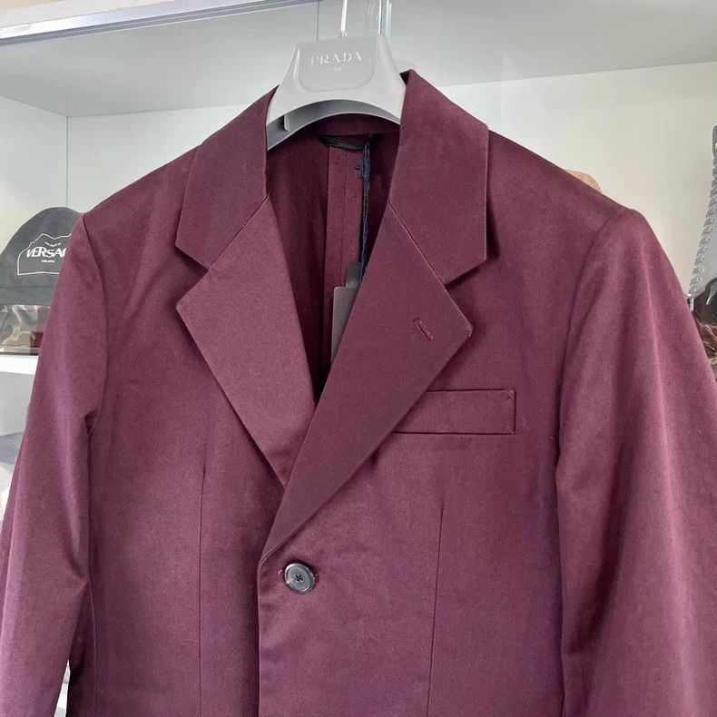 Prada Prada Men's Burgundy Long Coat Size US XL / EU 56 / 4 - 2 Thumbnail