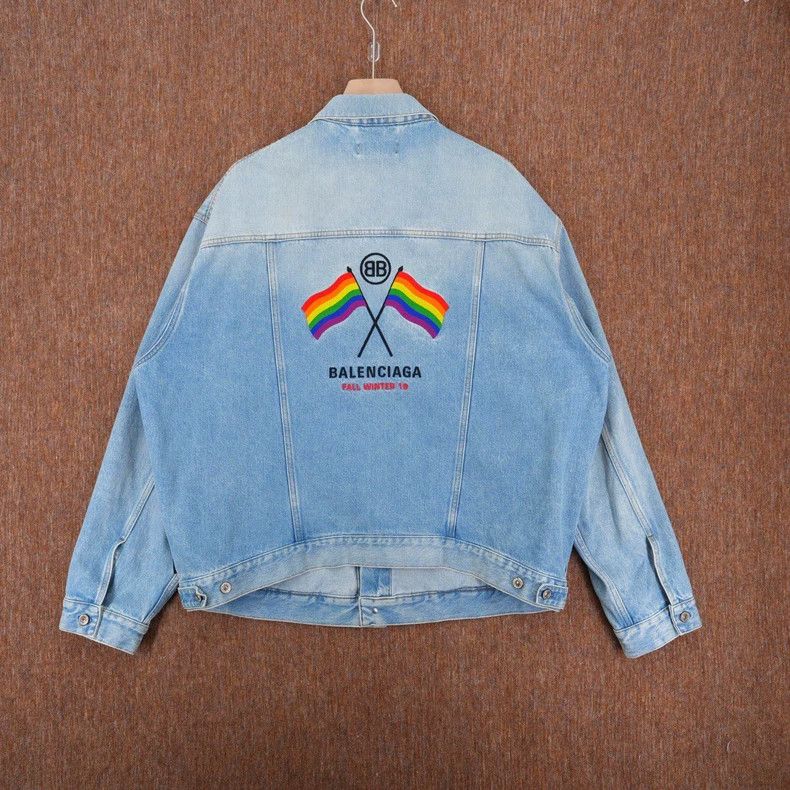 Balenciaga Blue Rainbow Denim Jacket