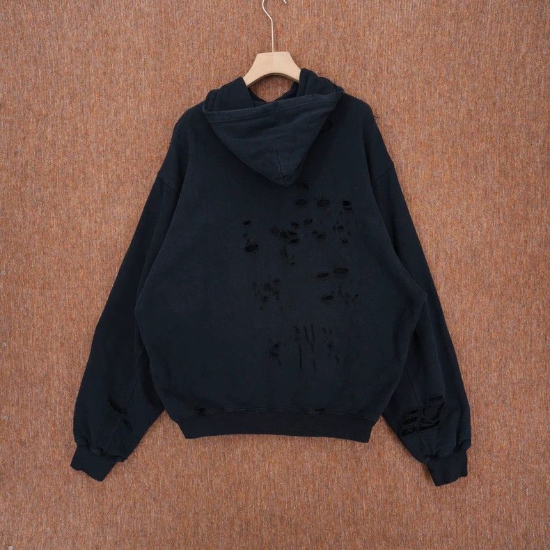 Balenciaga Balenciaga Black Distressed Hole Hoodie Size US XXS / EU 40 - 2 Thumbnail