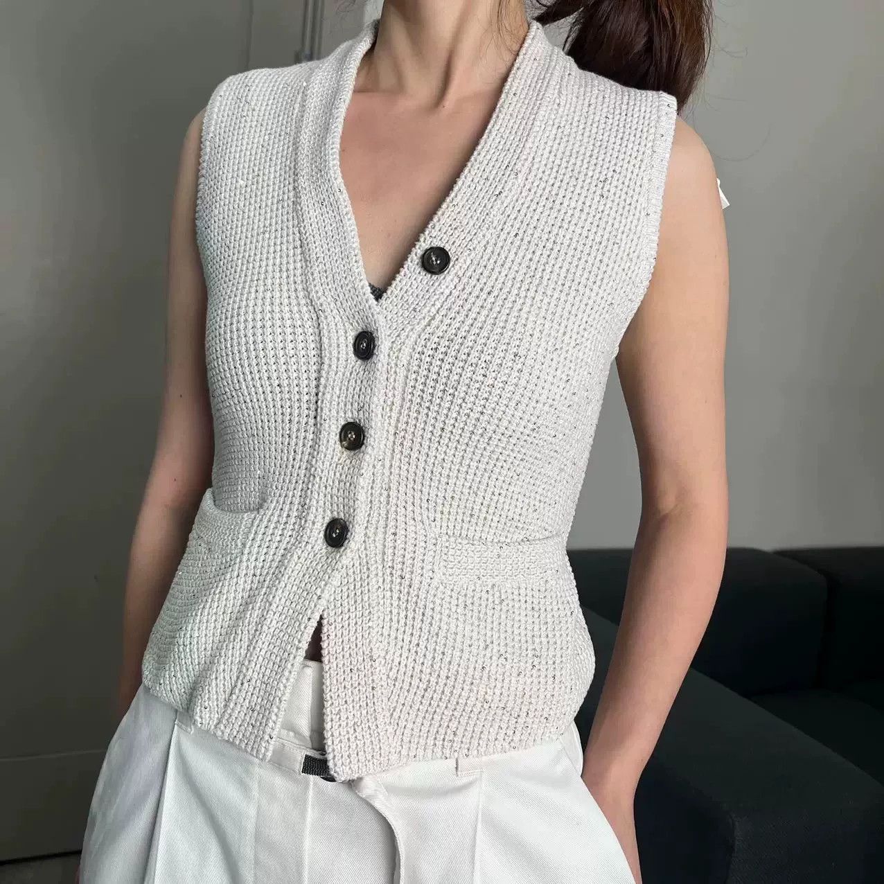 Brunello Cucinelli Brunello Cucinelli Beaded Waistcoat Vest Size US XXS / EU 40 - 6 Thumbnail