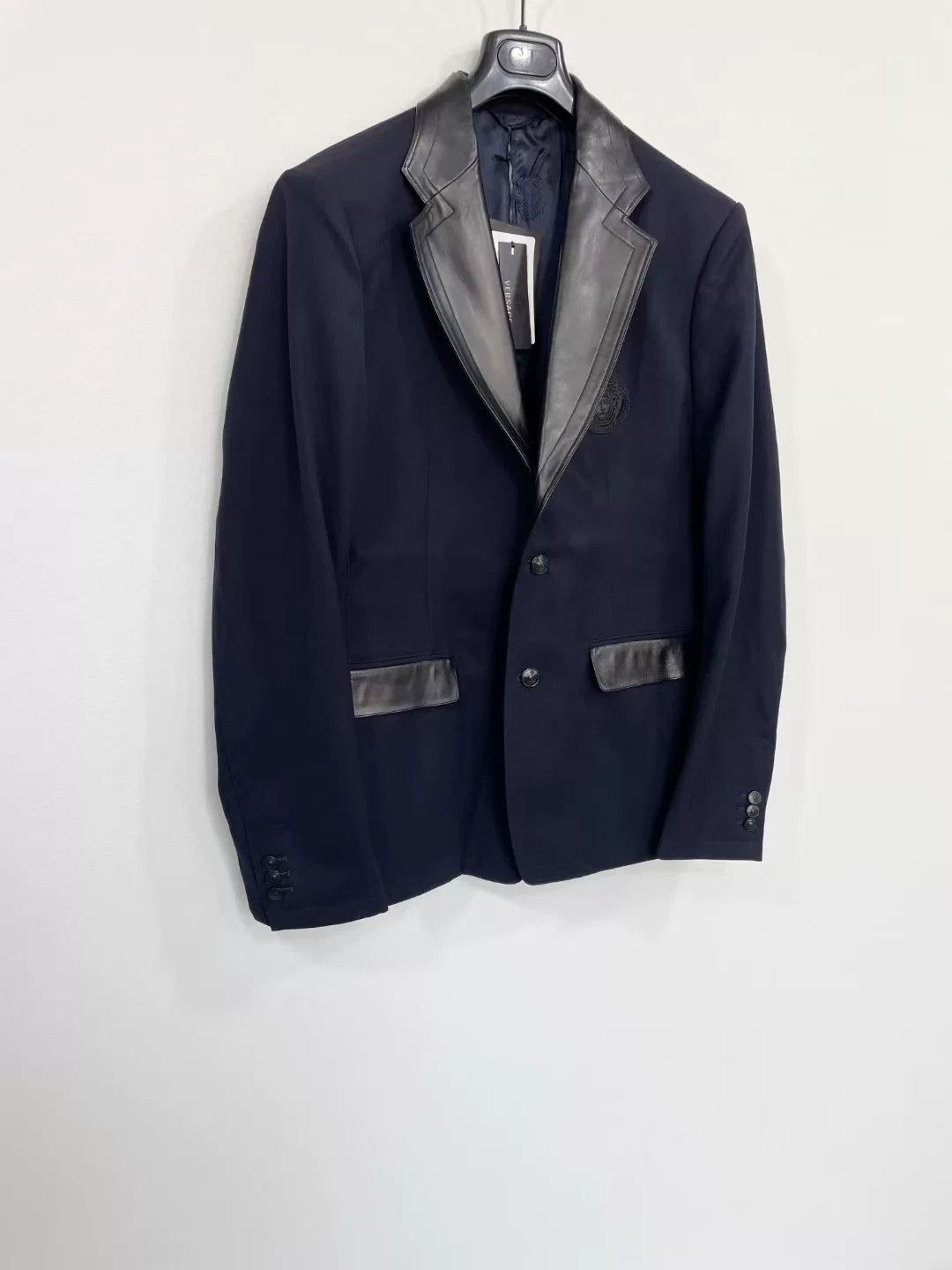 Versace VERSACE Wool Leather Trim Blazer Size US XL / EU 56 / 4 - 2 Thumbnail