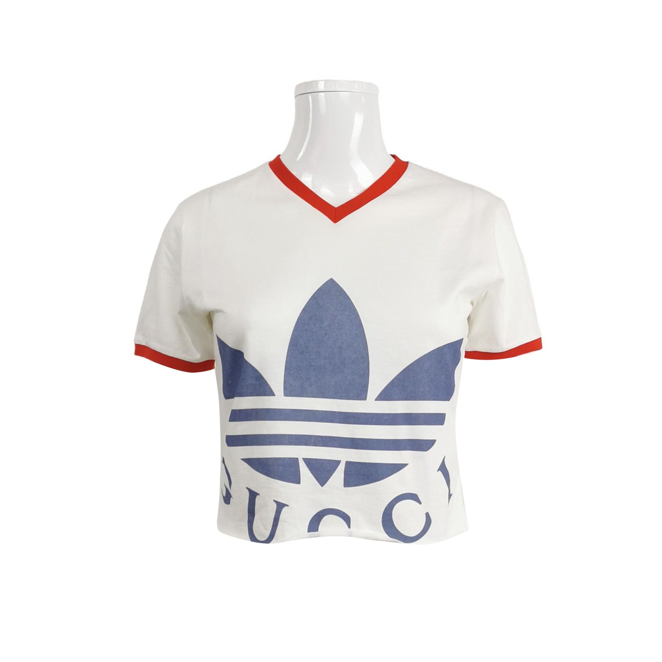 Gucci Gucci x adidas V-Neck Logo T-Shirt XS Size XS / US 0-2 / IT 36-38 - 2 Thumbnail