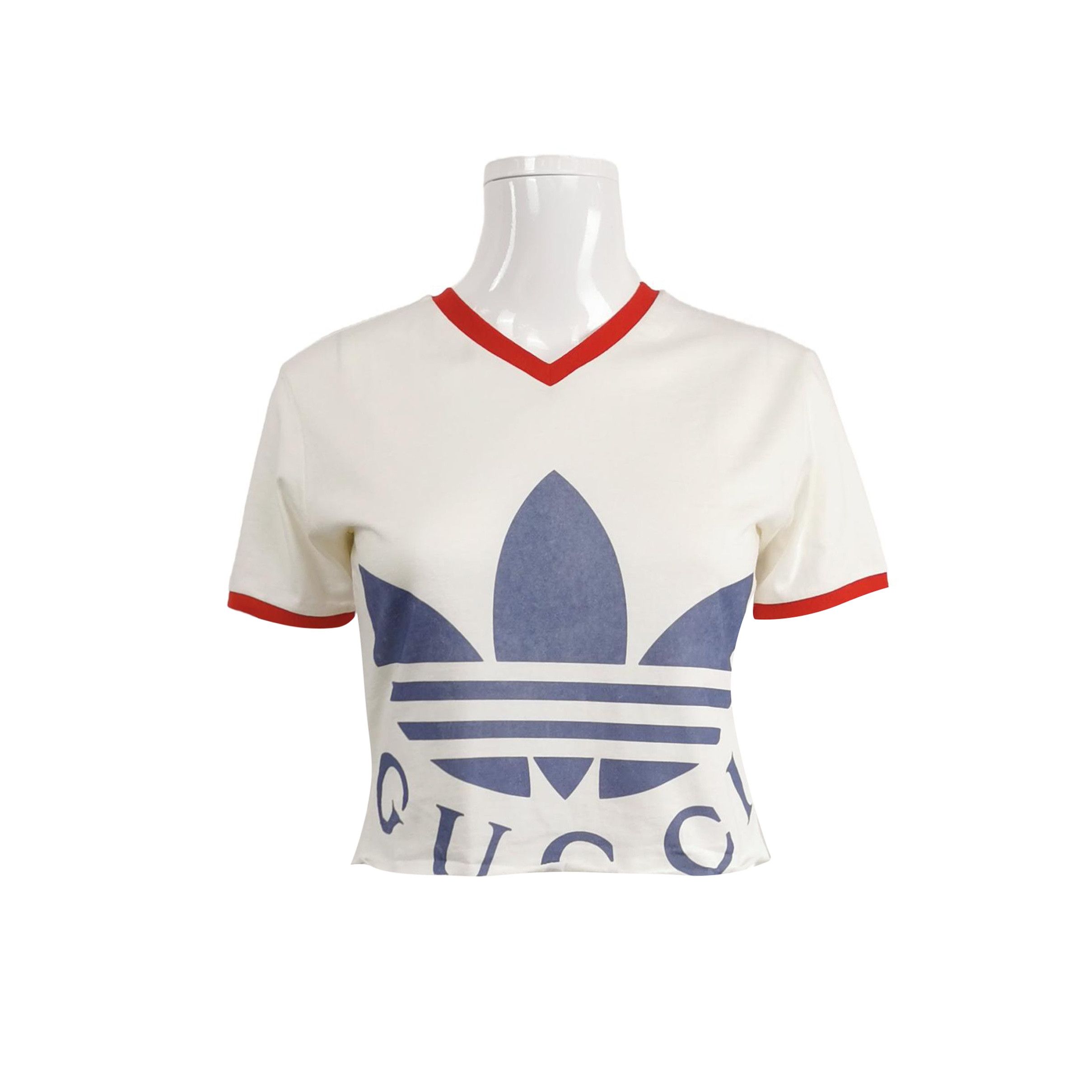 Gucci Gucci x adidas Collab Cropped V-Neck Logo T-Shirt XS Size XS / US 0-2 / IT 36-38 - 2 Thumbnail