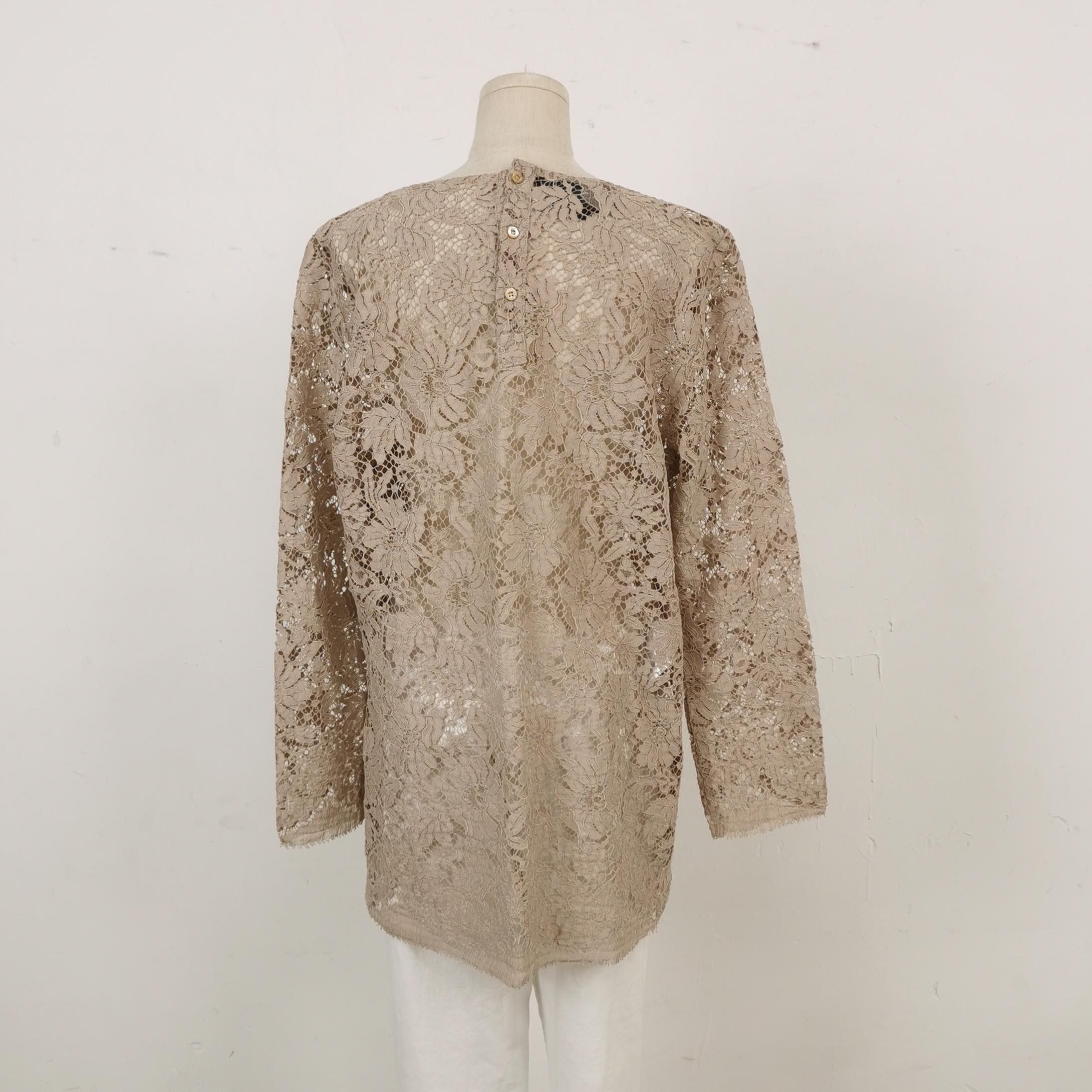 Gucci Beige Floral Lace Long-Sleeve Blouse Size XS / US 0-2 / IT 36-38 - 3 Thumbnail