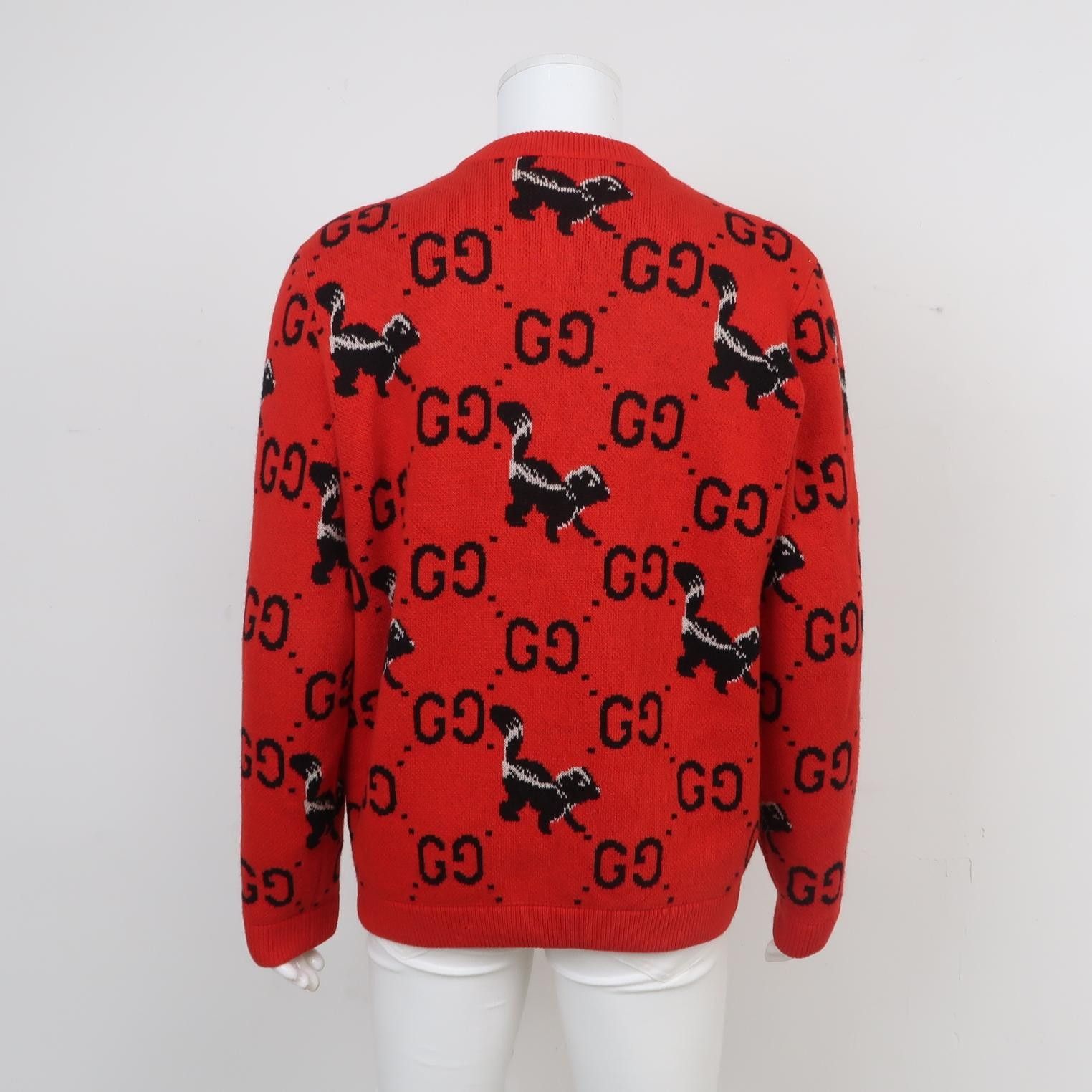 Gucci Gucci Red GG Skunk Pattern Crewneck Sweater L Size US L / EU 52-54 / 3 - 4 Thumbnail