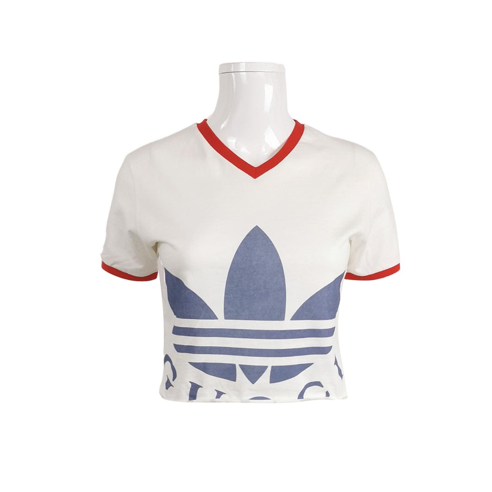 Gucci Gucci x adidas V-Neck Logo Short Sleeve T-Shirt XS Size XS / US 0-2 / IT 36-38 - 2 Thumbnail