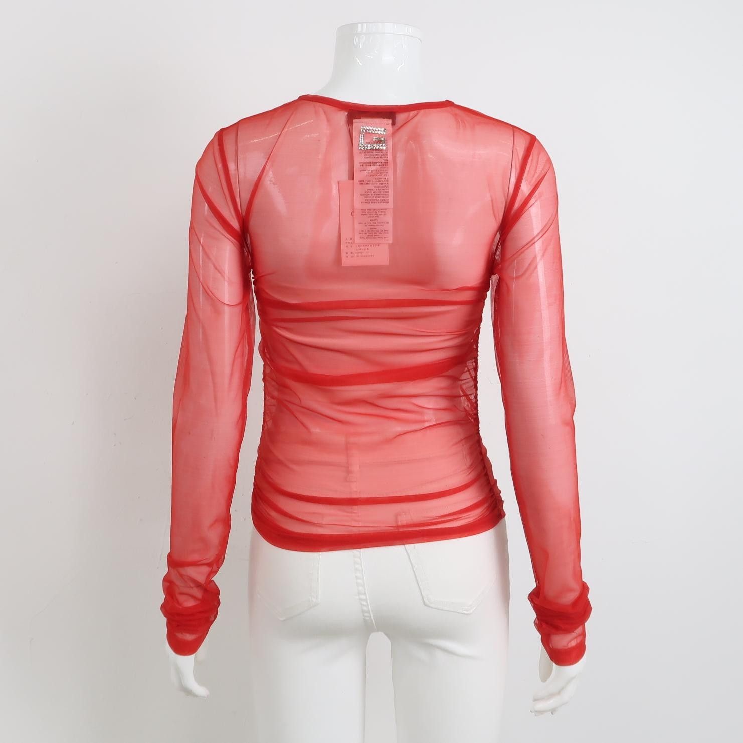 Gucci Red Sheer Mesh Long-Sleeve Top Size XS / US 0-2 / IT 36-38 - 4 Thumbnail