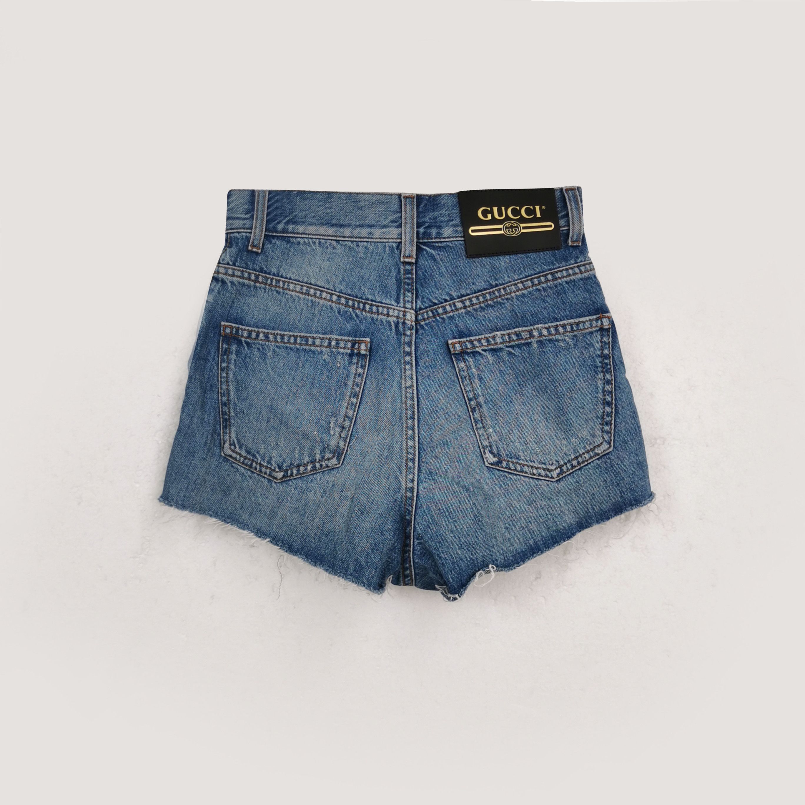 Gucci Gucci Denim Shorts w/ Apple & Double G Logo Size 23" - 3 Thumbnail