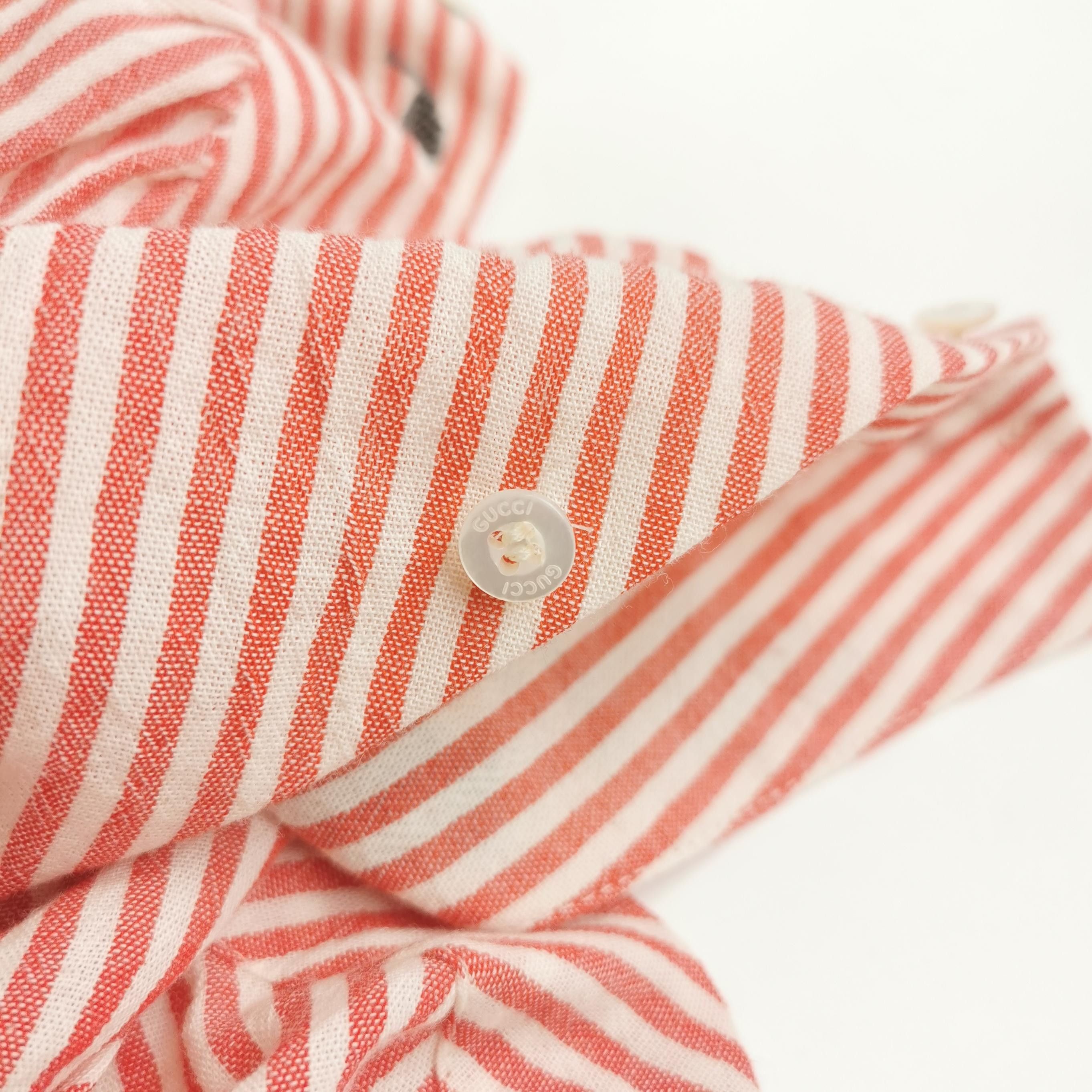 Gucci Red & White Striped Embroidered High-Neck Blouse Size S / US 4 / IT 40 - 5 Thumbnail