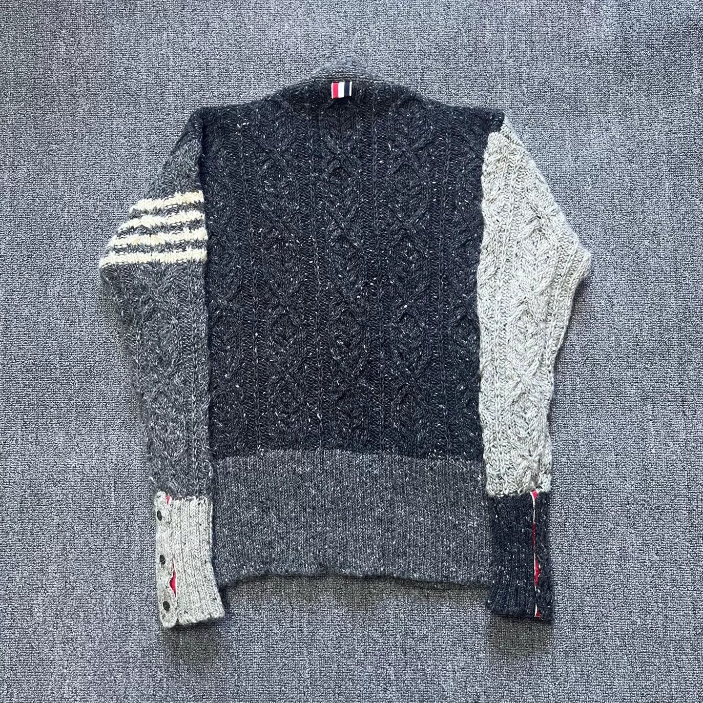 Thom Browne Thom Browne Gray Paneled Stripe Cardigan Size US M / EU 48-50 / 2 - 2 Thumbnail
