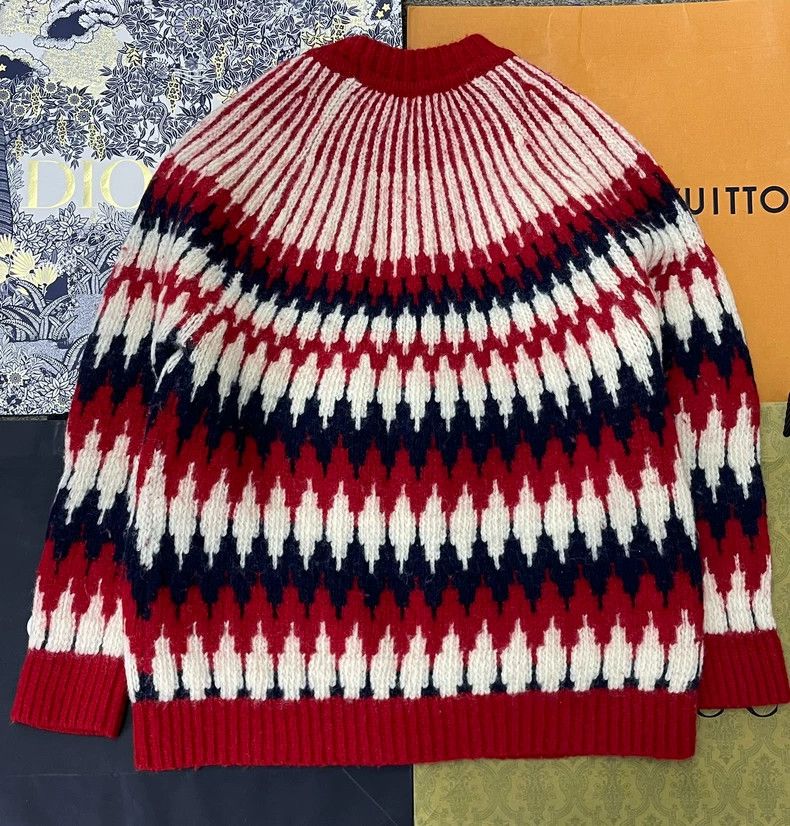Gucci Gucci Red White Black Wool Cardigan Size US M / EU 48-50 / 2 - 3 Thumbnail