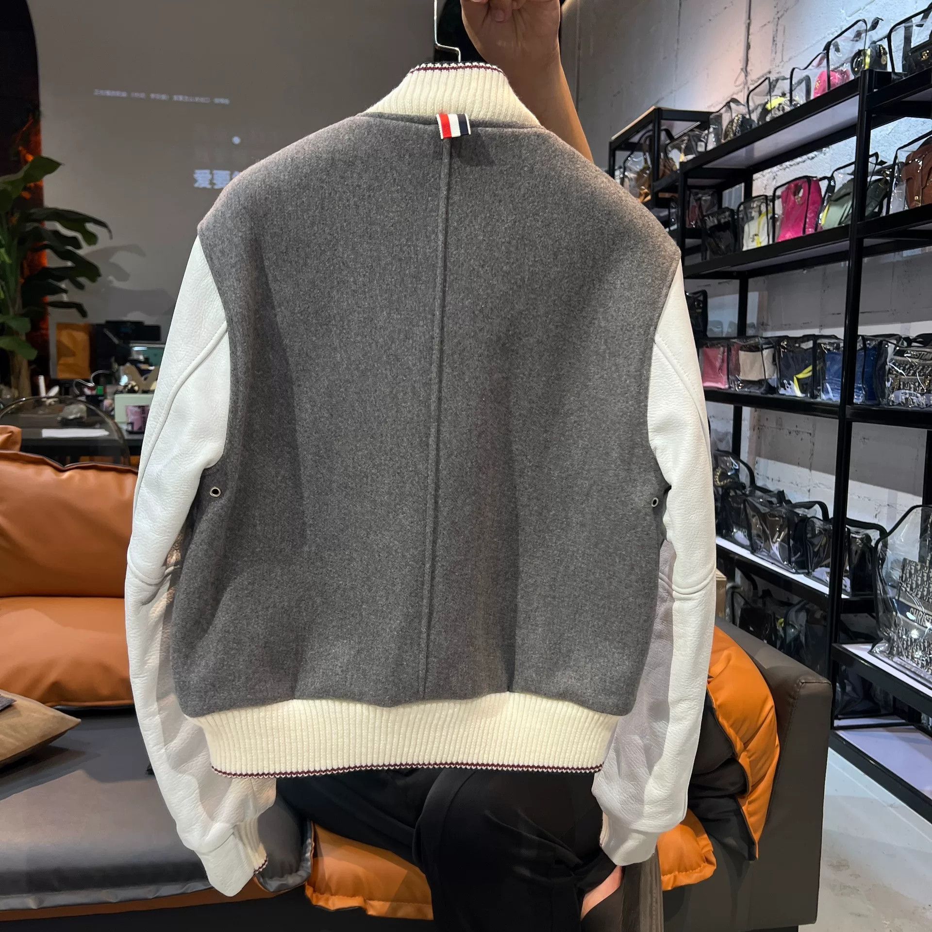 Thom Browne Thom Browne Gray Leather Sleeve Baseball Jacket Size US XXS / EU 40 - 2 Thumbnail