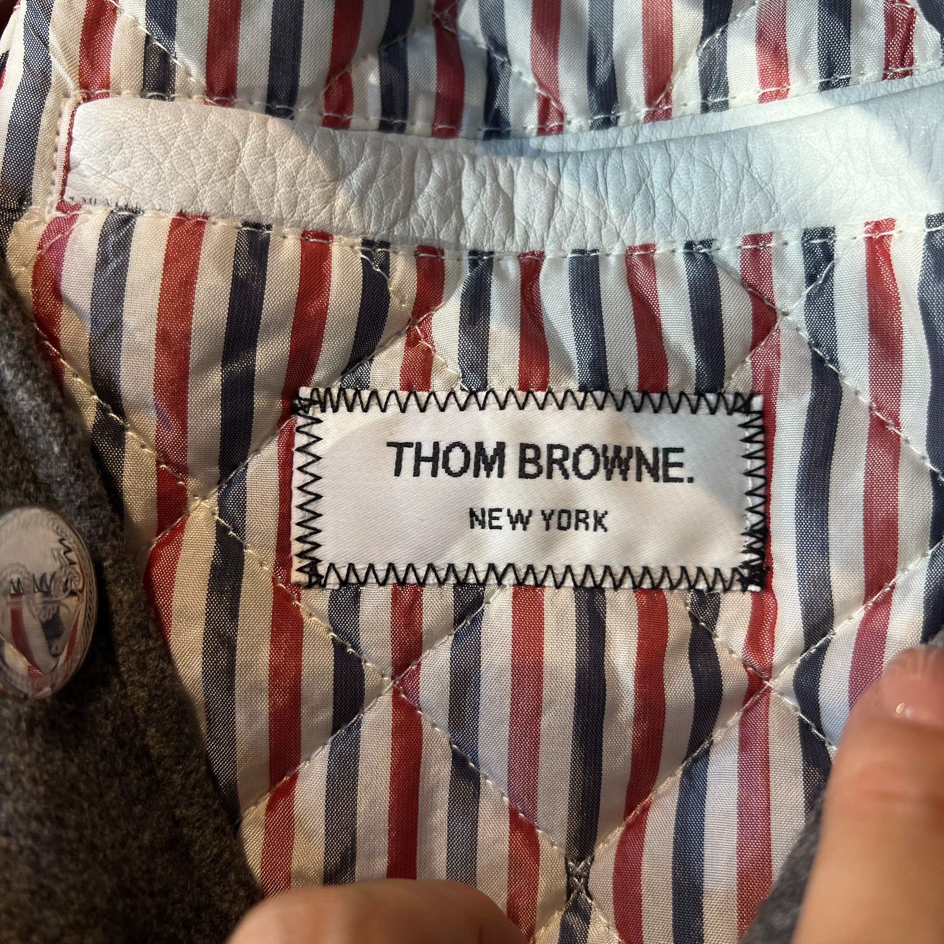 Thom Browne Thom Browne Gray Leather Sleeve Baseball Jacket Size US XXS / EU 40 - 3 Thumbnail