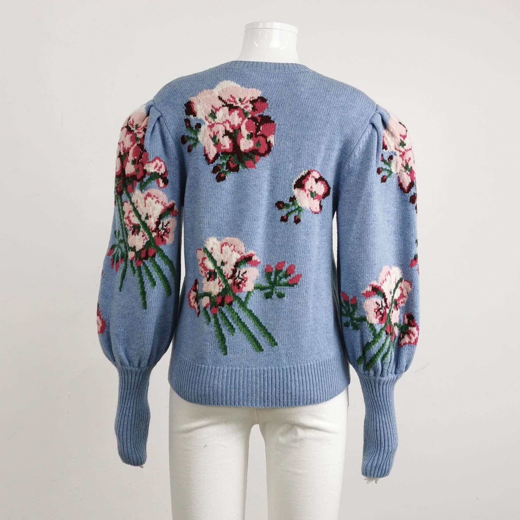 Gucci Gucci Blue Wool Flower Embroidery Cardigan S Size S / US 4 / IT 40 - 4 Thumbnail