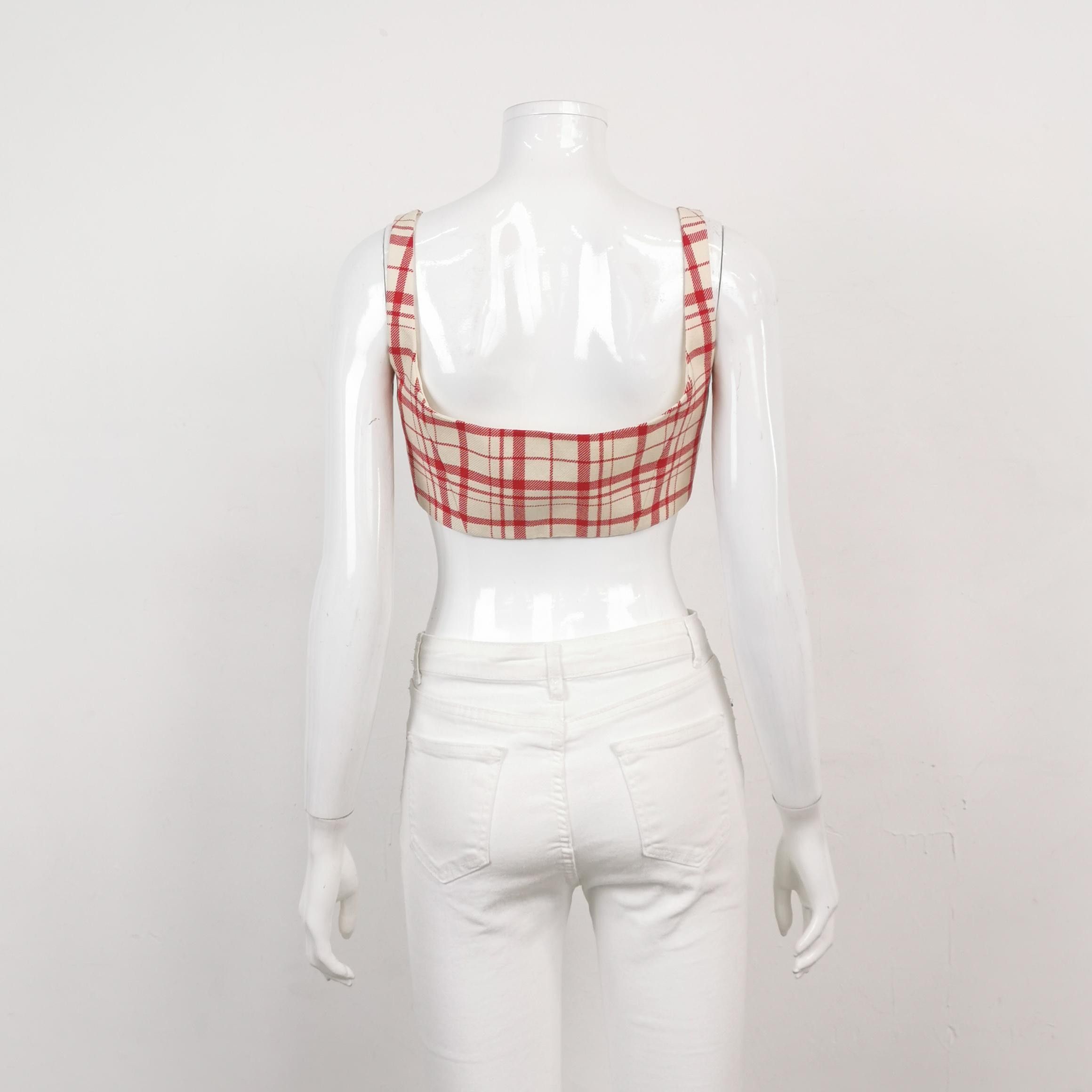Dior Red Plaid Crop Top with Front Zipper Size M / US 6-8 / IT 42-44 - 3 Thumbnail