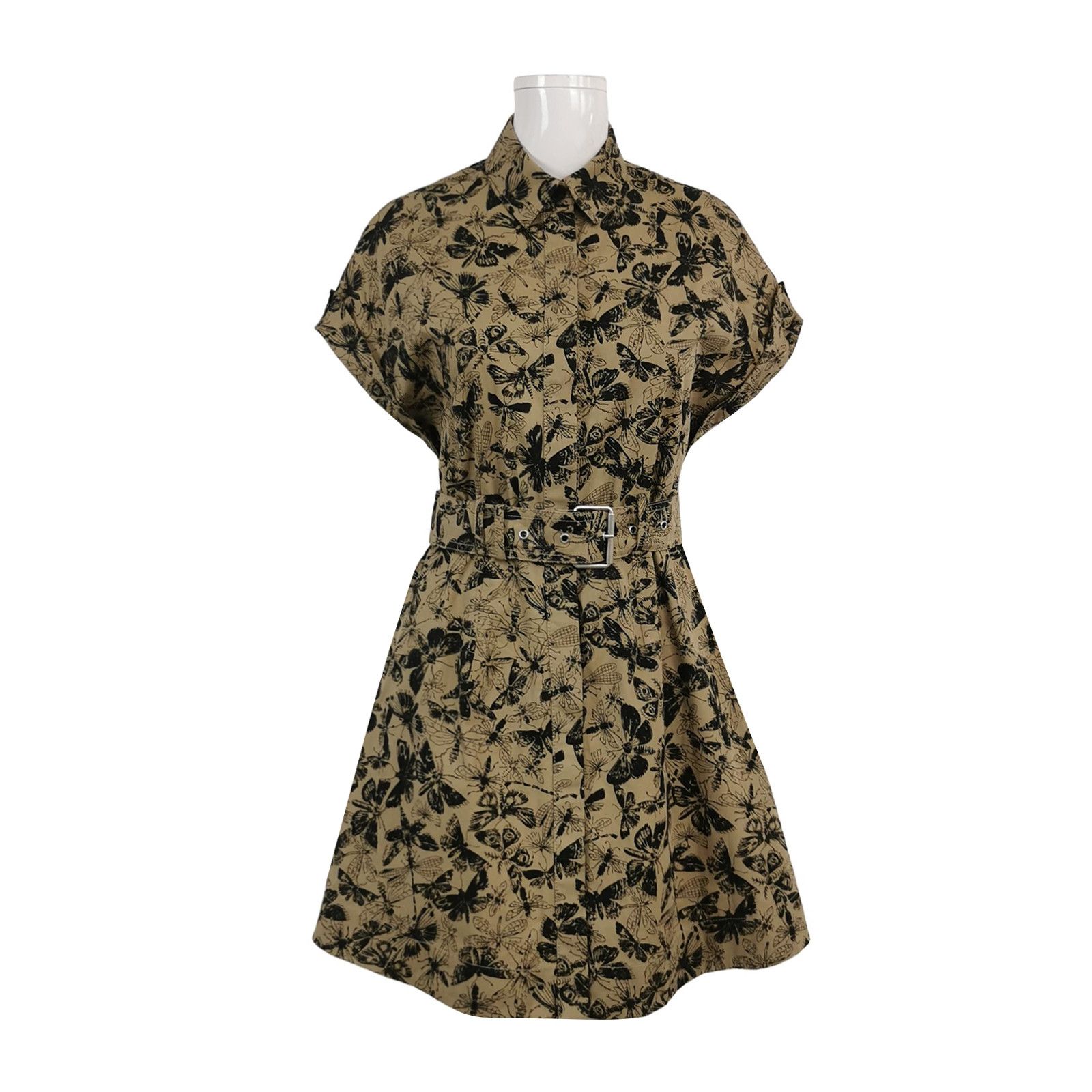 Dior Dior Beige Butterfly Print Belted Collar Dress US4 Size S / US 4 / IT 40 - 2 Thumbnail