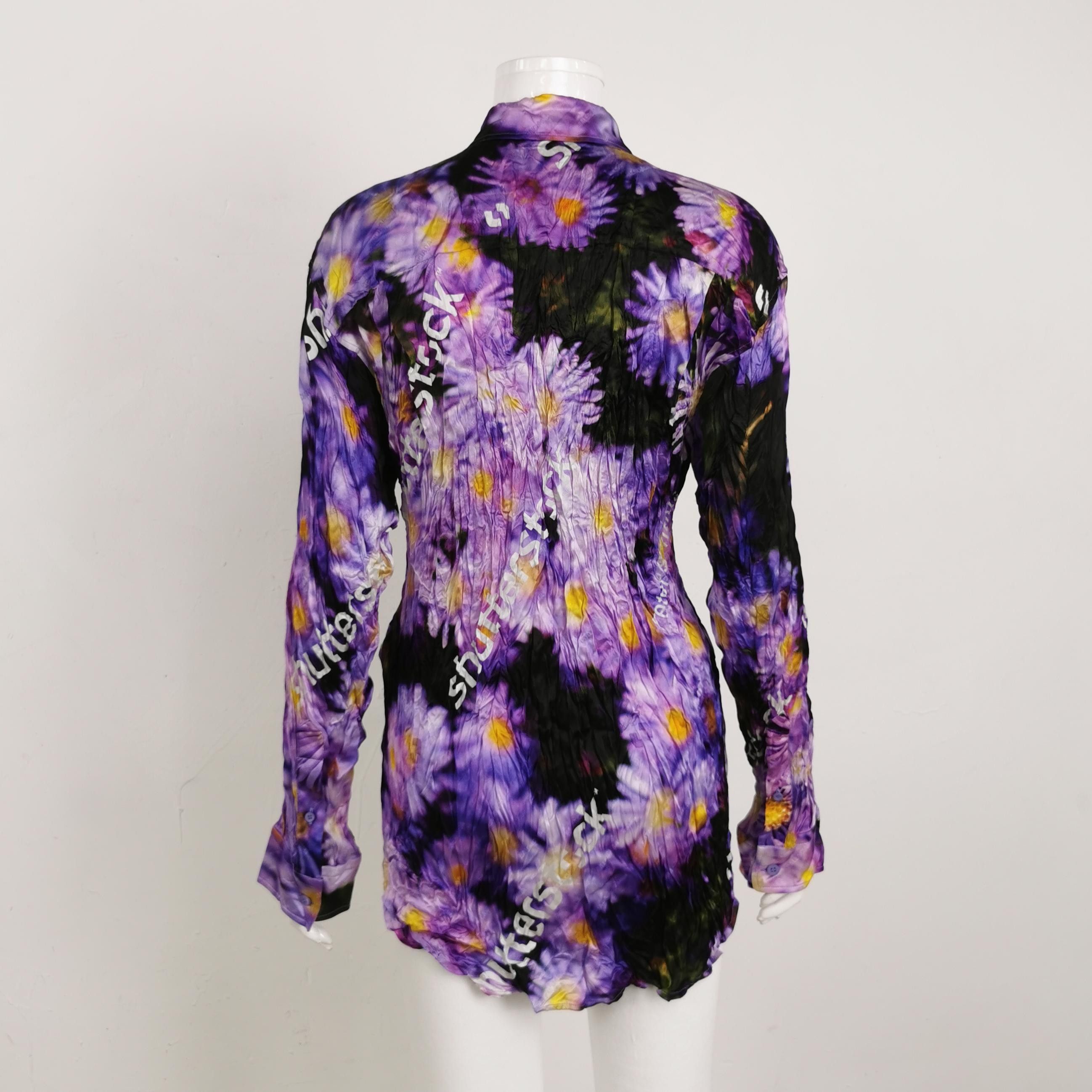 Balenciaga Balenciaga Purple Floral Silk Collared Shirt XXS Size XXS / US 00 / IT 34 - 3 Thumbnail