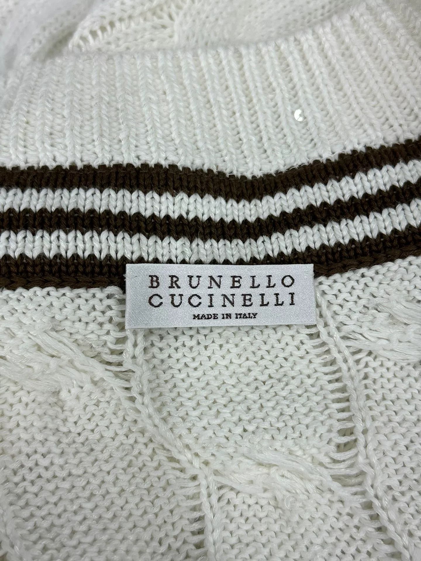 Brunello Cucinelli Brunello Cucinelli White Sequin V-Neck Sweater Size US L / EU 52-54 / 3 - 5 Thumbnail