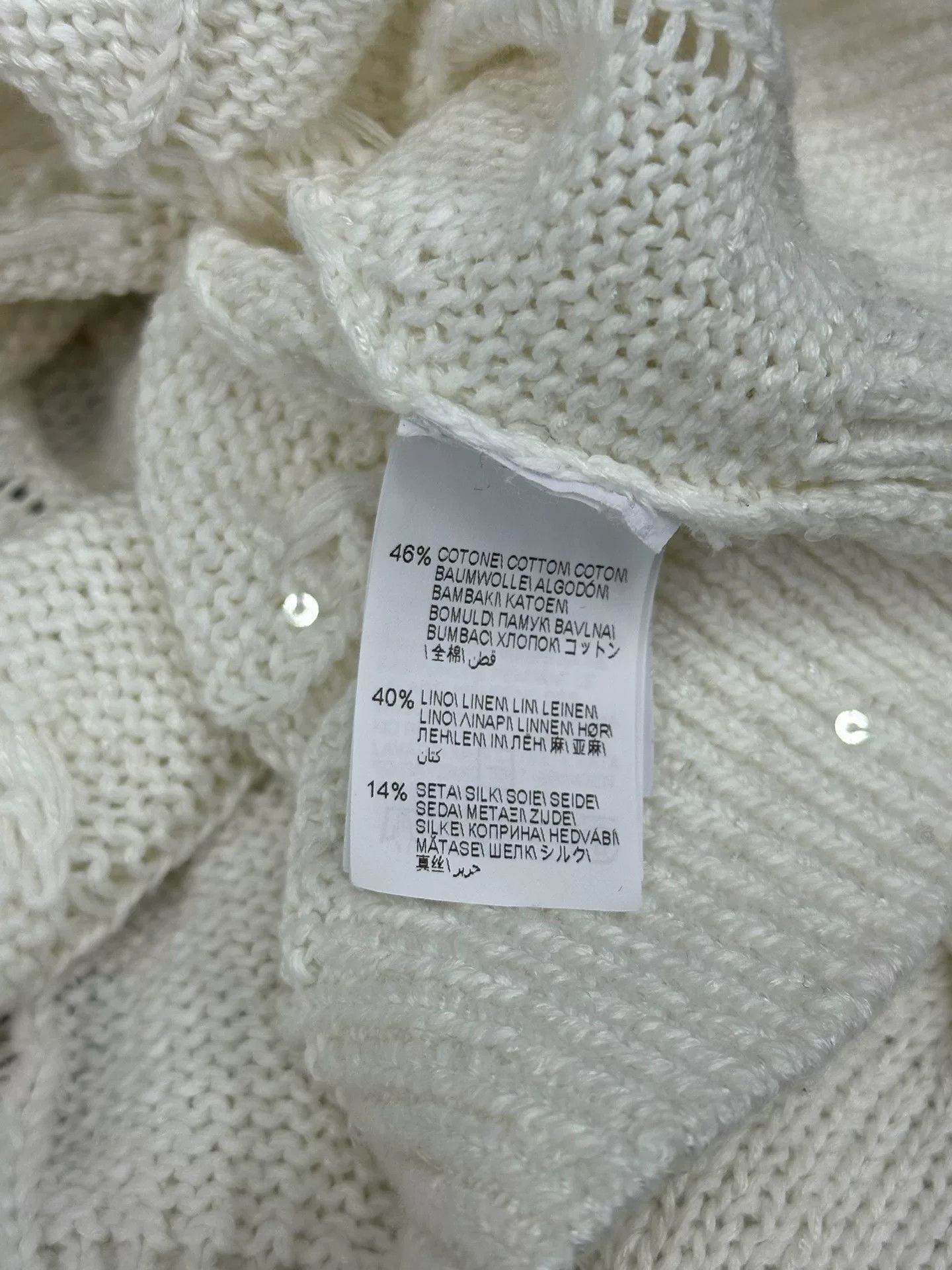Brunello Cucinelli Brunello Cucinelli White Sequin V-Neck Sweater Size US L / EU 52-54 / 3 - 6 Thumbnail