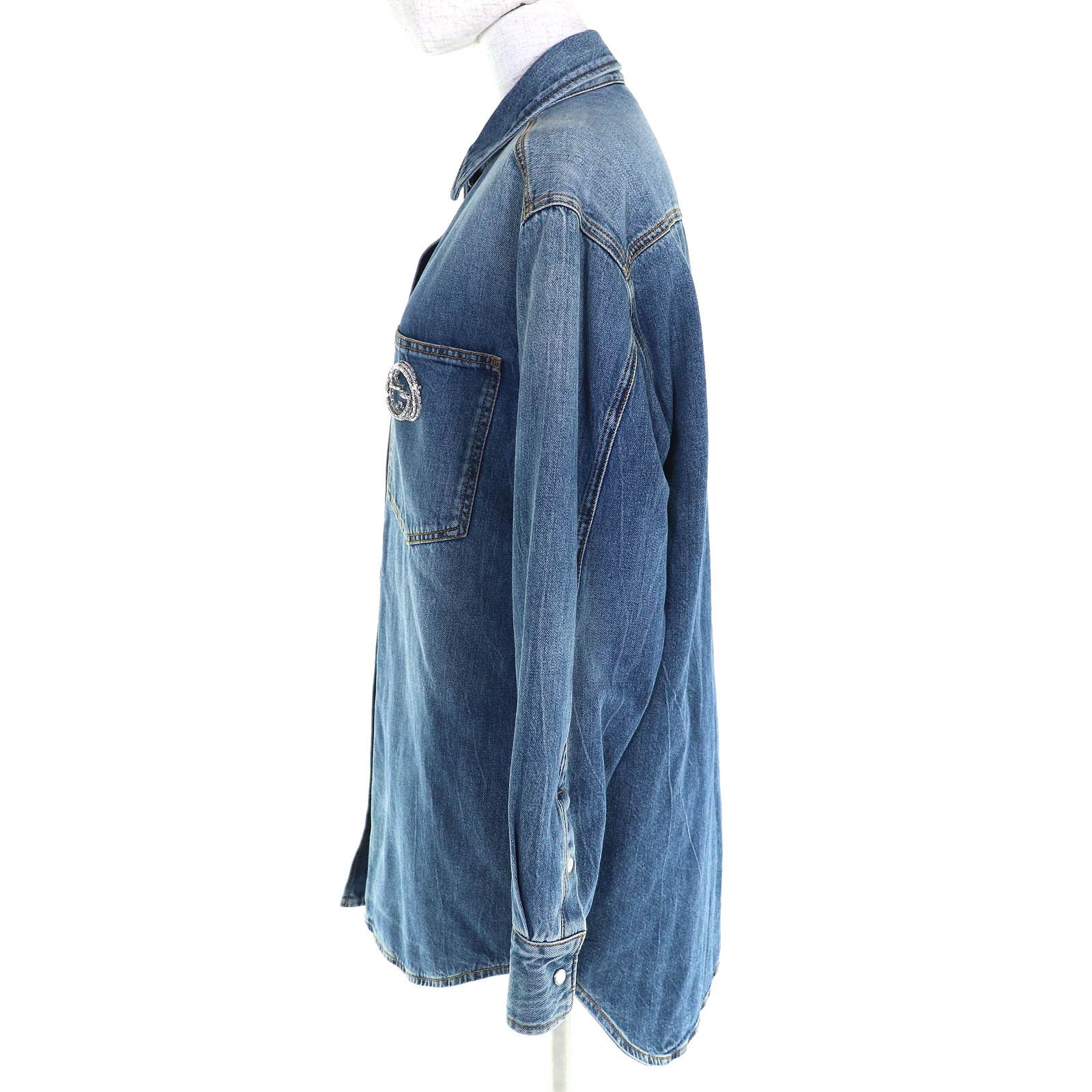 Gucci Gucci Gucci Interlocking G Brooch Denim Long Sleeve Shirt Denim Tops 772882 DUTY FREE for USA Size ONE SIZE - 2 Thumbnail