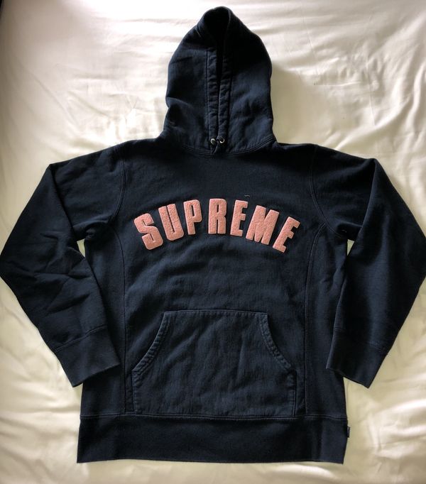 Supreme Supreme Chenille Arc Logo Hooded Sweatshirt Navy | Grailed