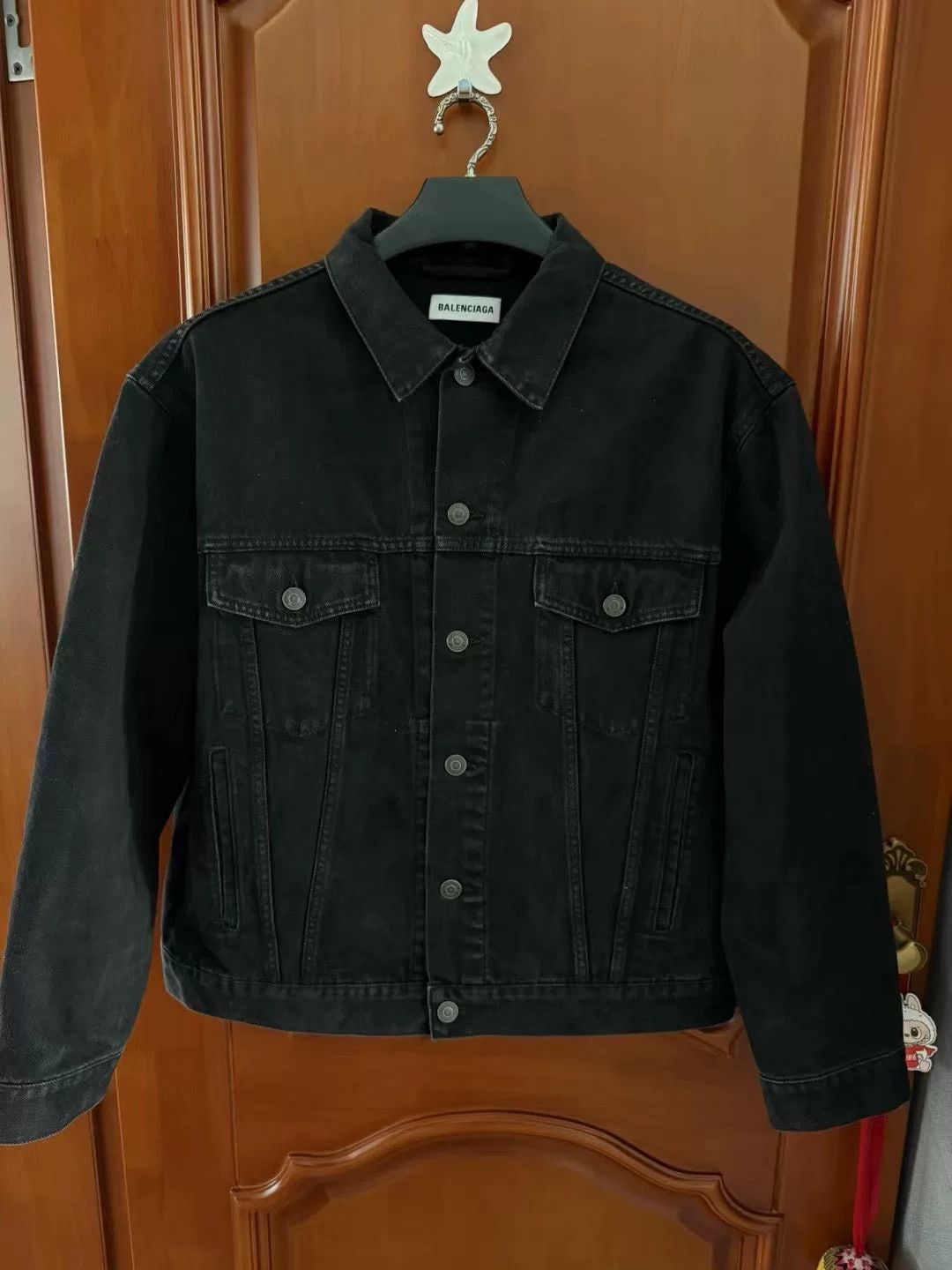 Balenciaga Balenciaga Black Denim Jacket with Crystal Logo Size US XS / EU 42 / 0 - 2 Thumbnail