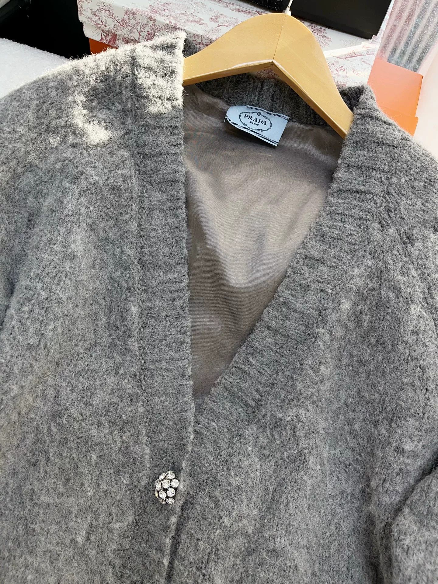 Prada Prada Gray Diamond Button Knit Cardigan Size US S / EU 44-46 / 1 - 2 Thumbnail