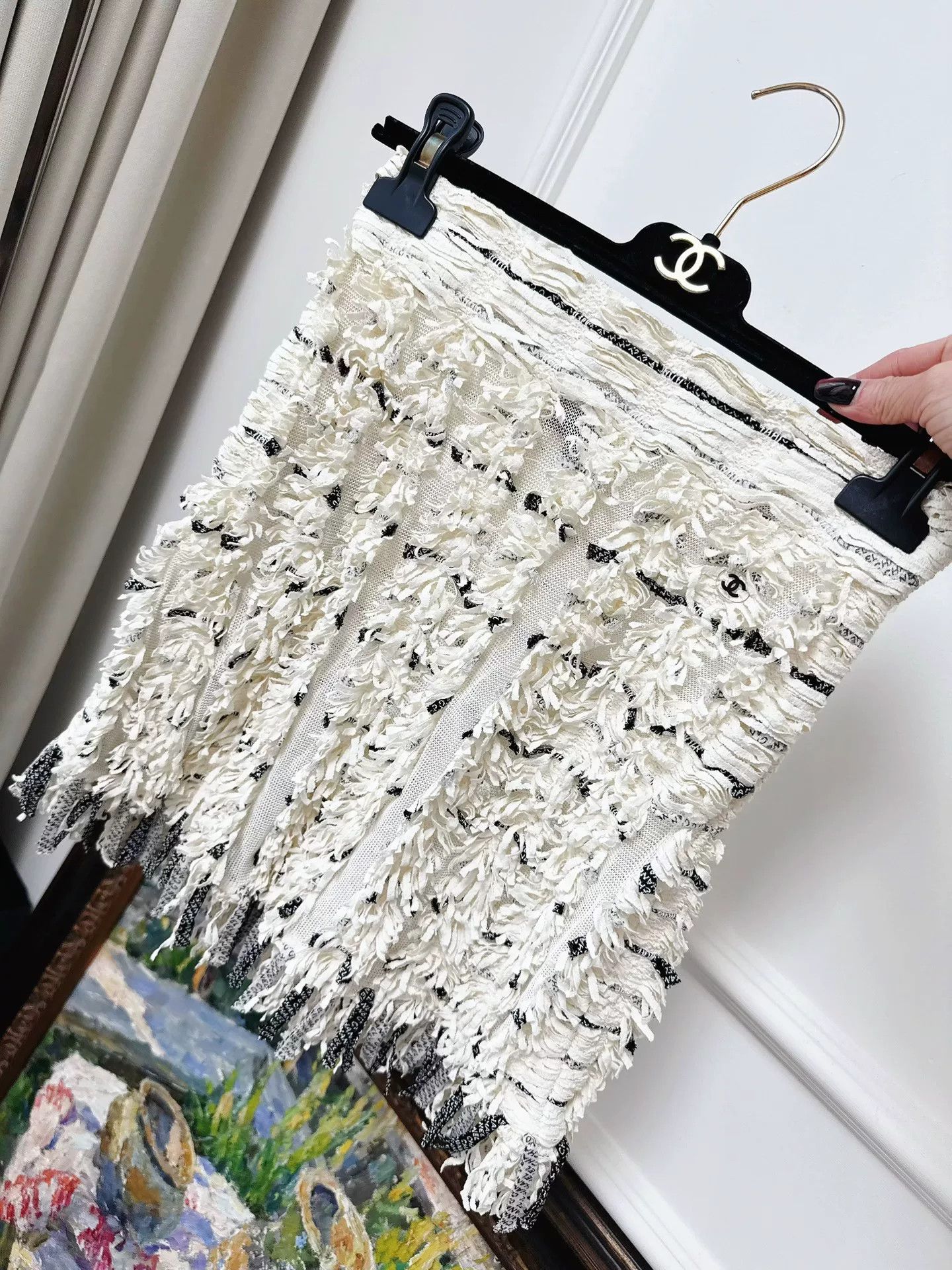 Chanel Chanel White and Black Logo Fringe Skirt Size US 34 / EU 50 - 2 Thumbnail