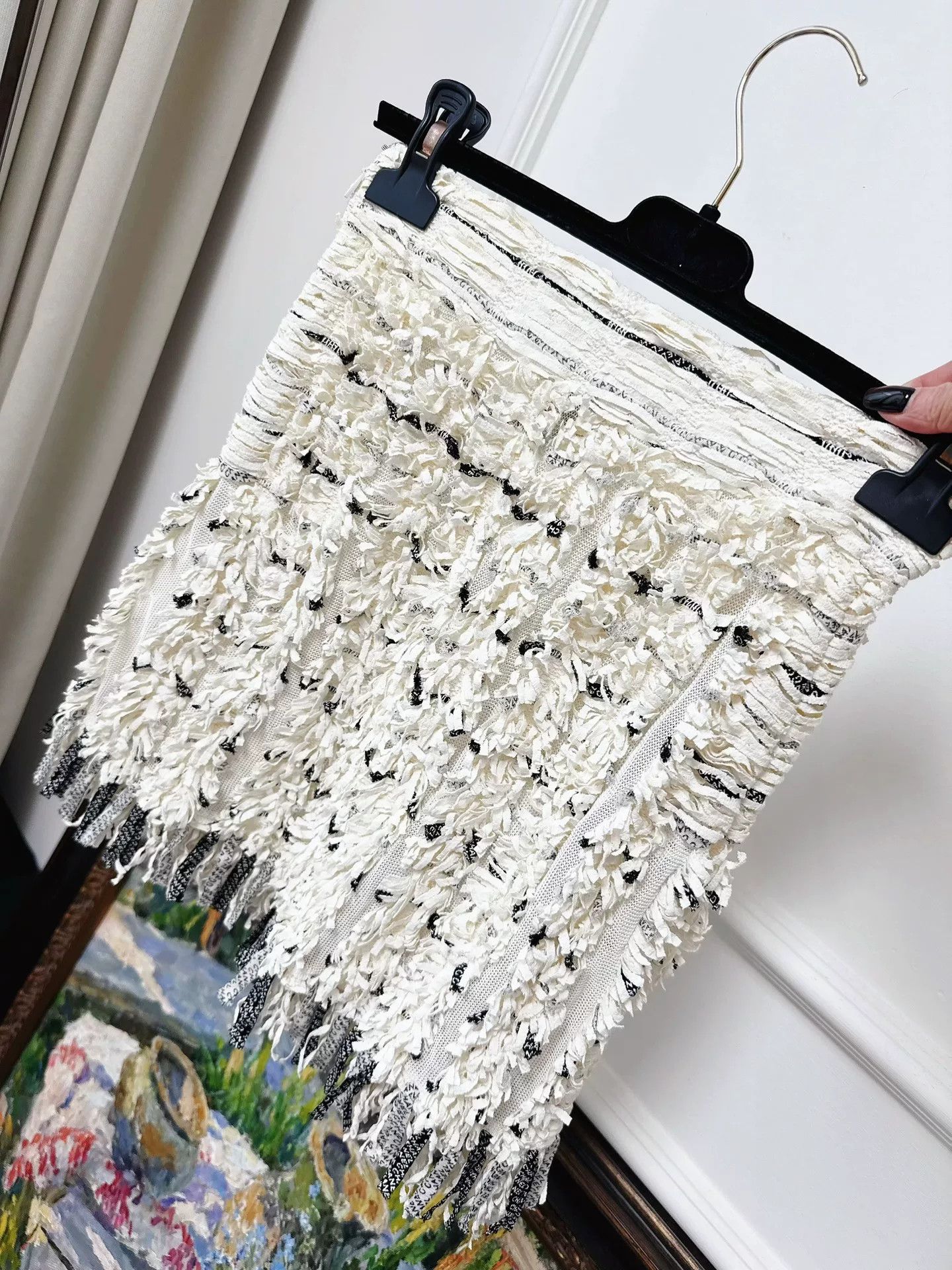 Chanel Chanel White and Black Logo Fringe Skirt Size US 34 / EU 50 - 3 Thumbnail